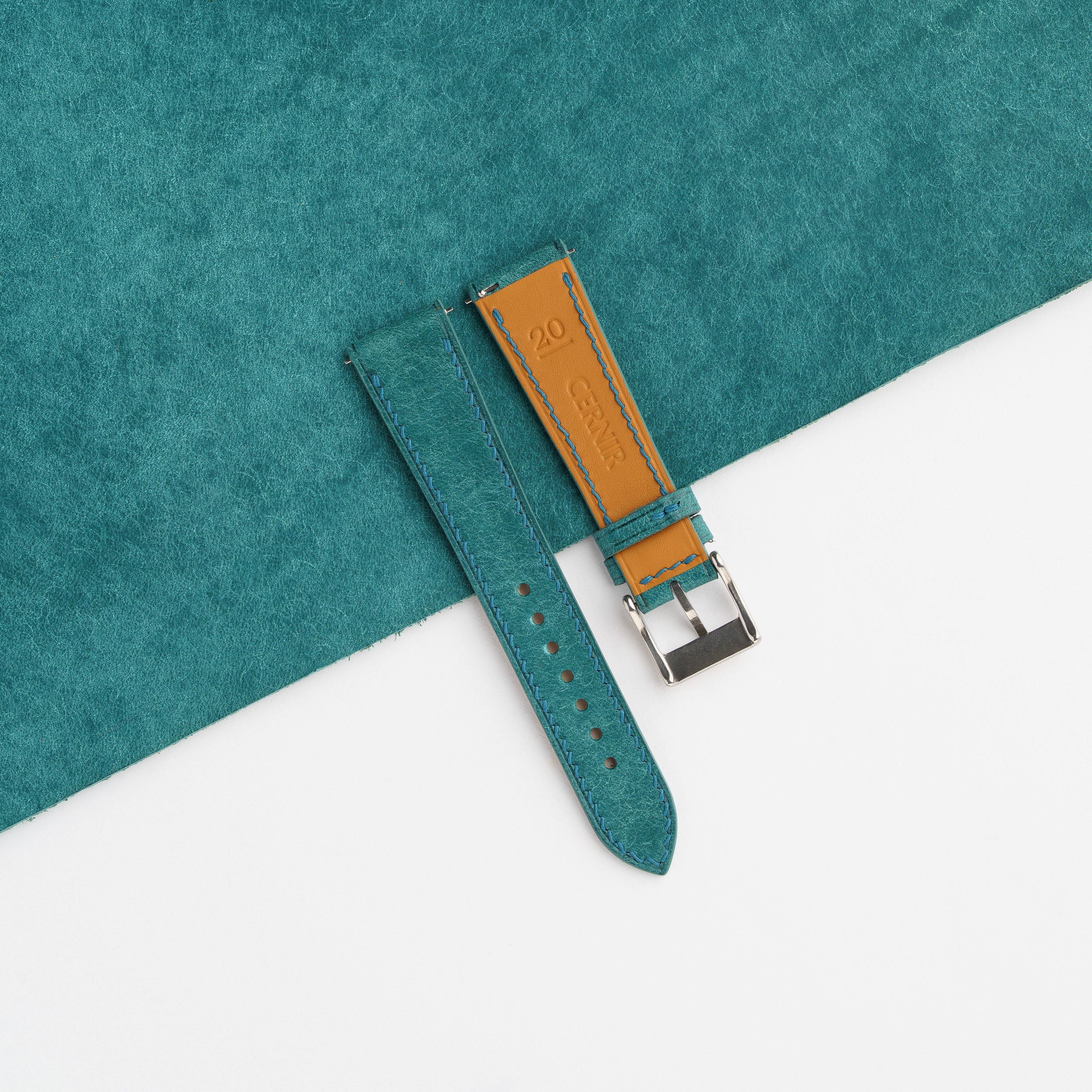 Turquoise Pueblo Leather Slim Watch Strap