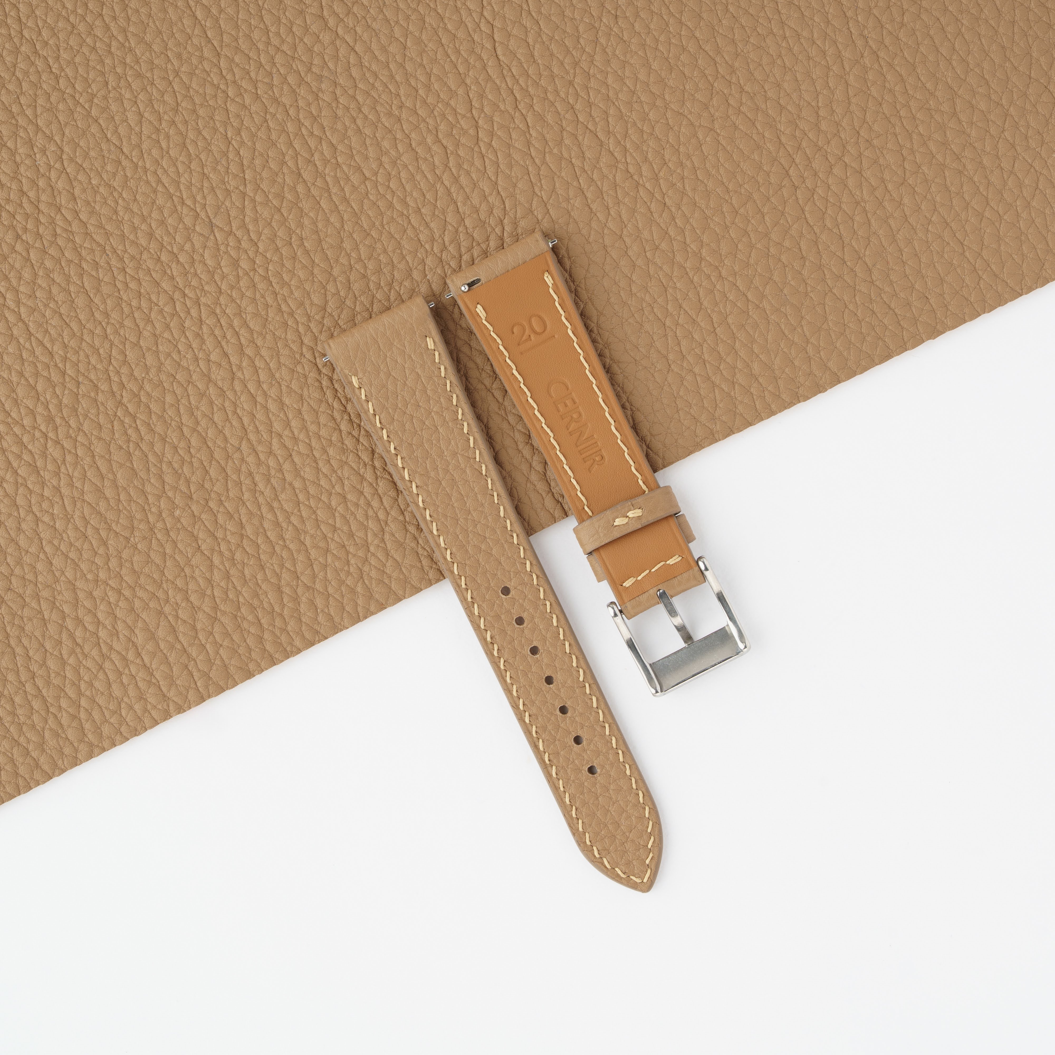 Beige Togo Leather Slim Watch Strap
