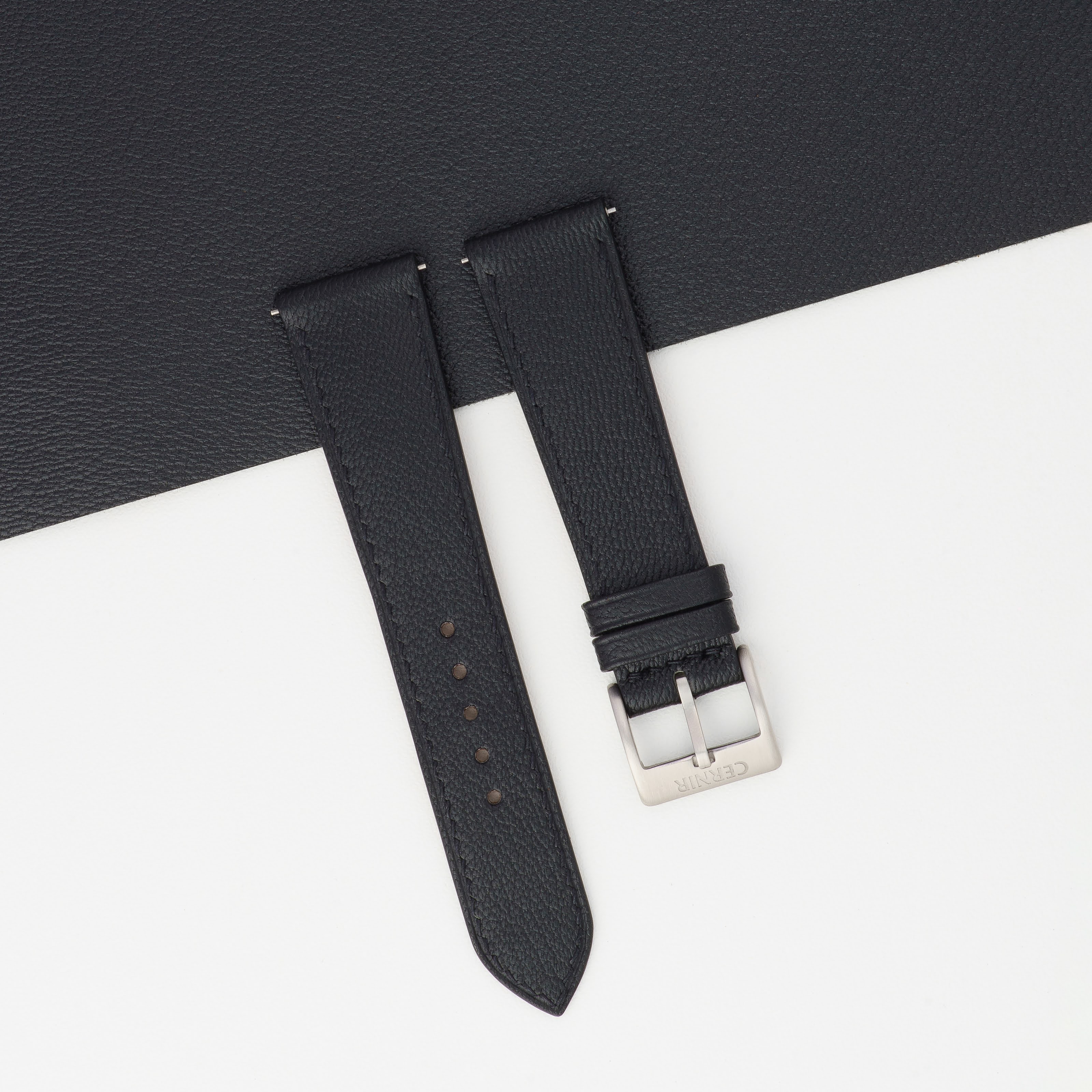 Black Alran Chevre Sully Leather Slim Watch Strap