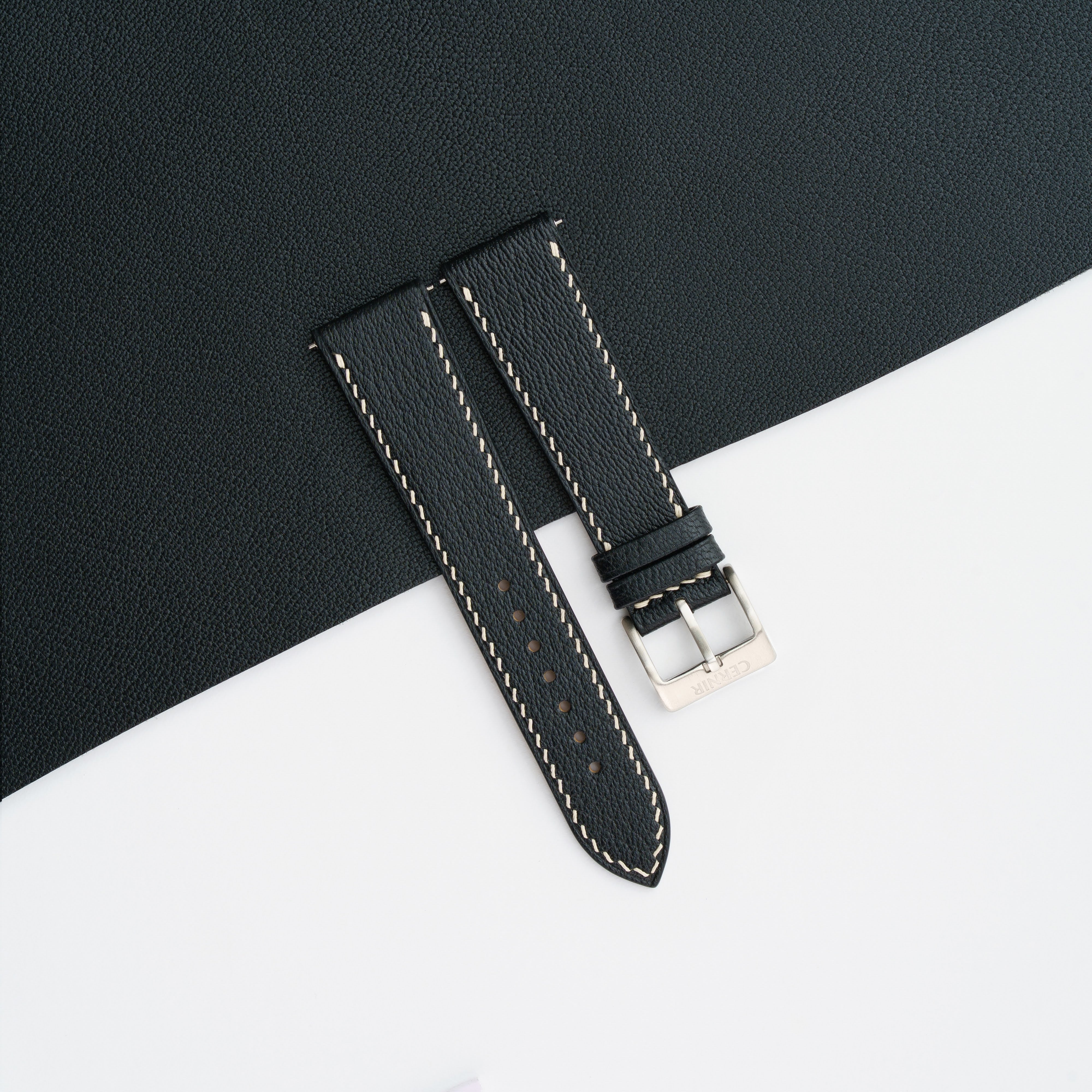 Black Alran Chevre Sully Leather Slim Watch Strap