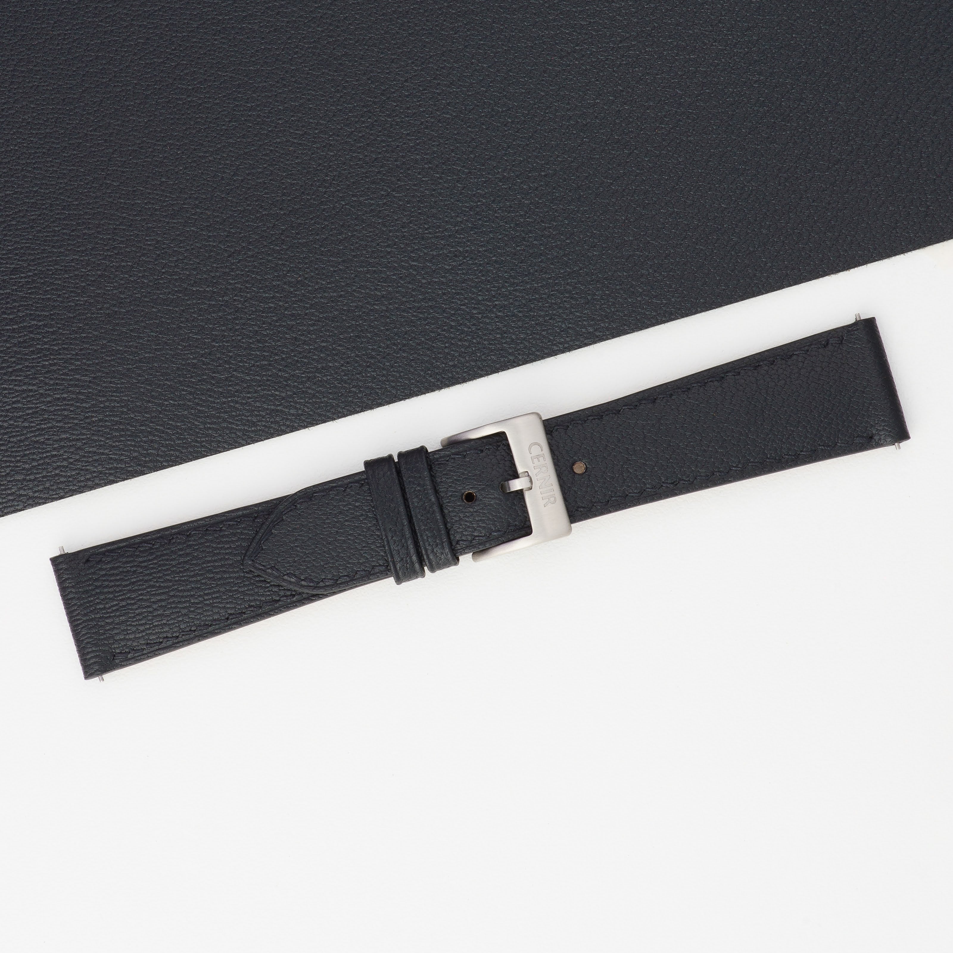 Black Alran Chevre Sully Leather Slim Watch Strap