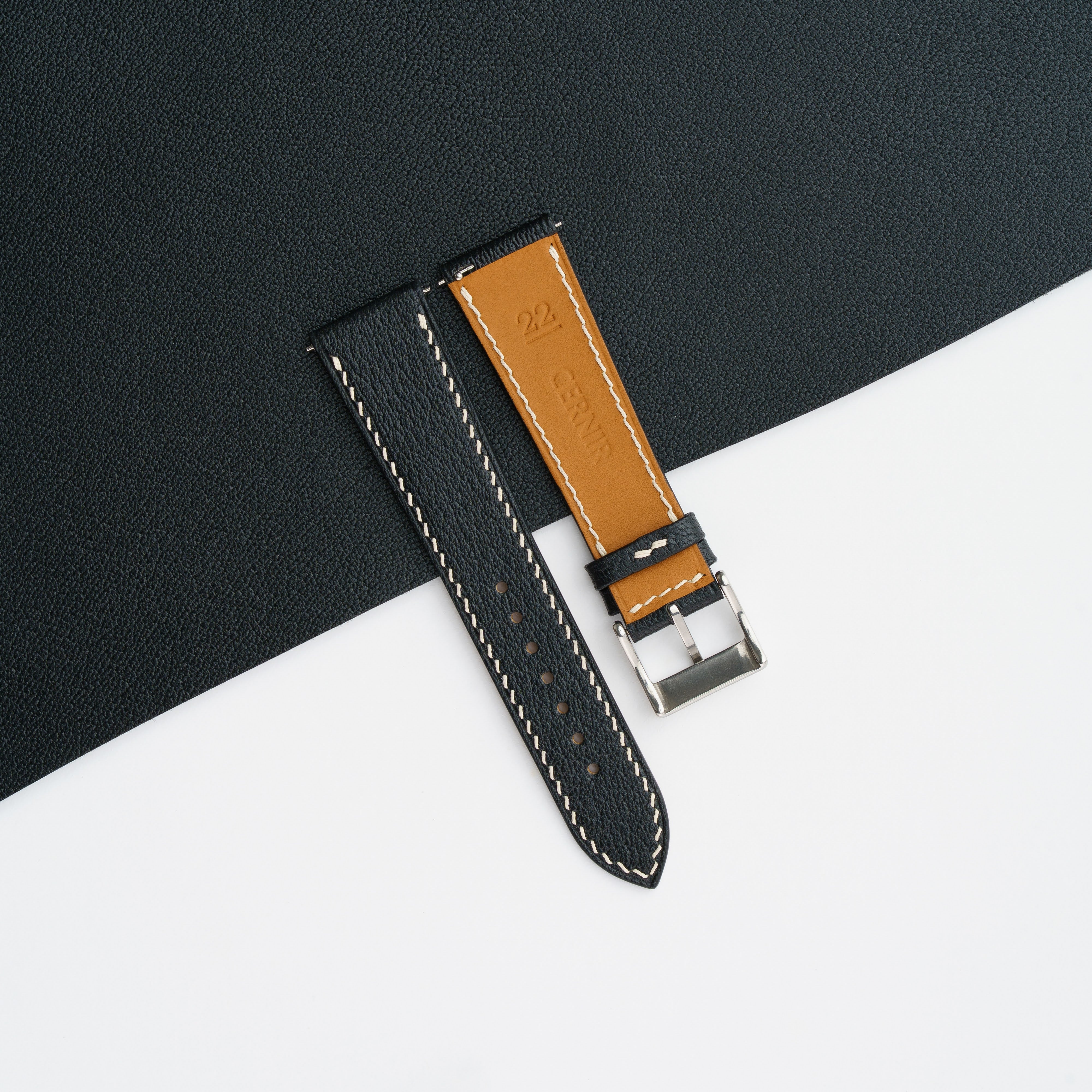 Black Alran Chevre Sully Leather Slim Watch Strap