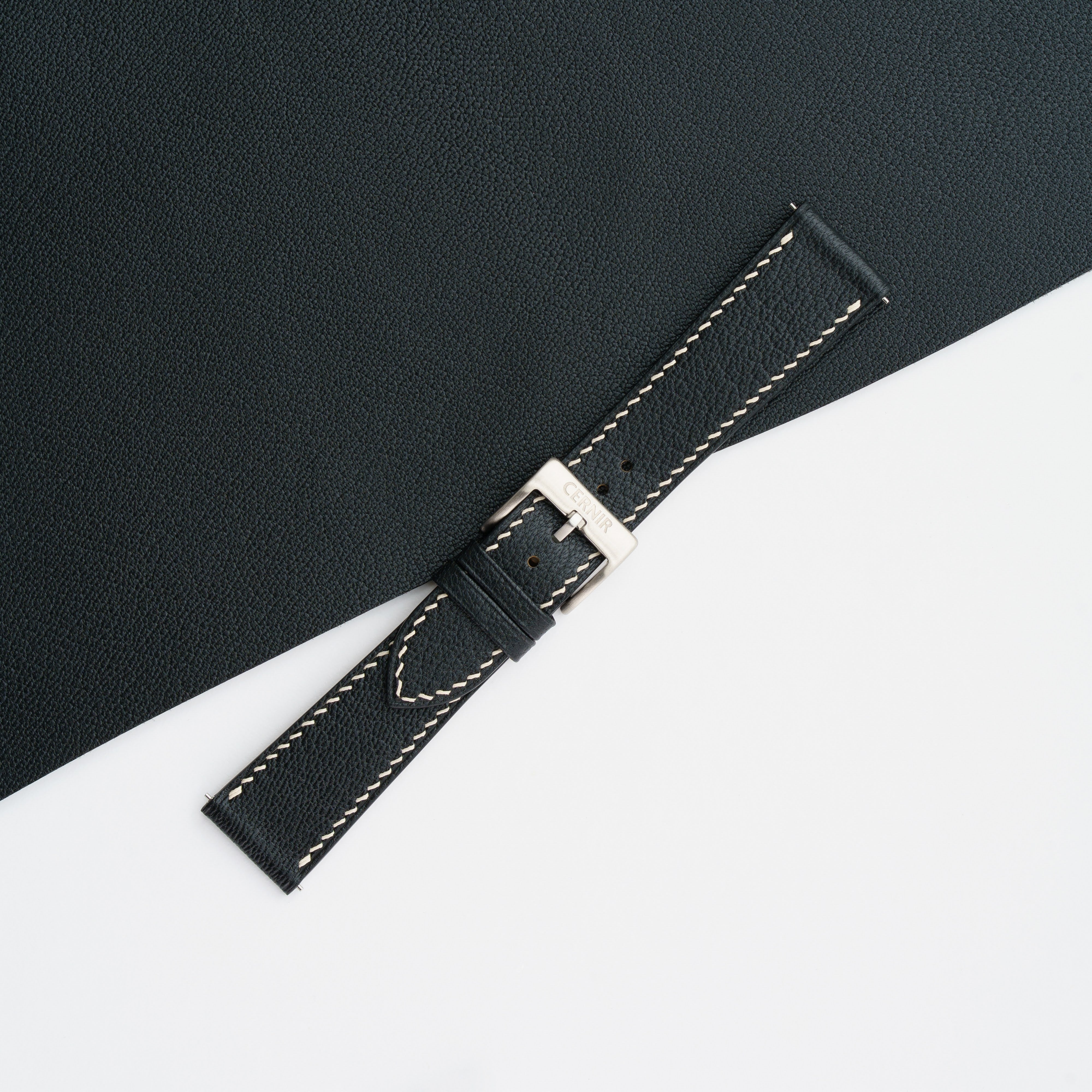 Black Alran Chevre Sully Leather Slim Watch Strap