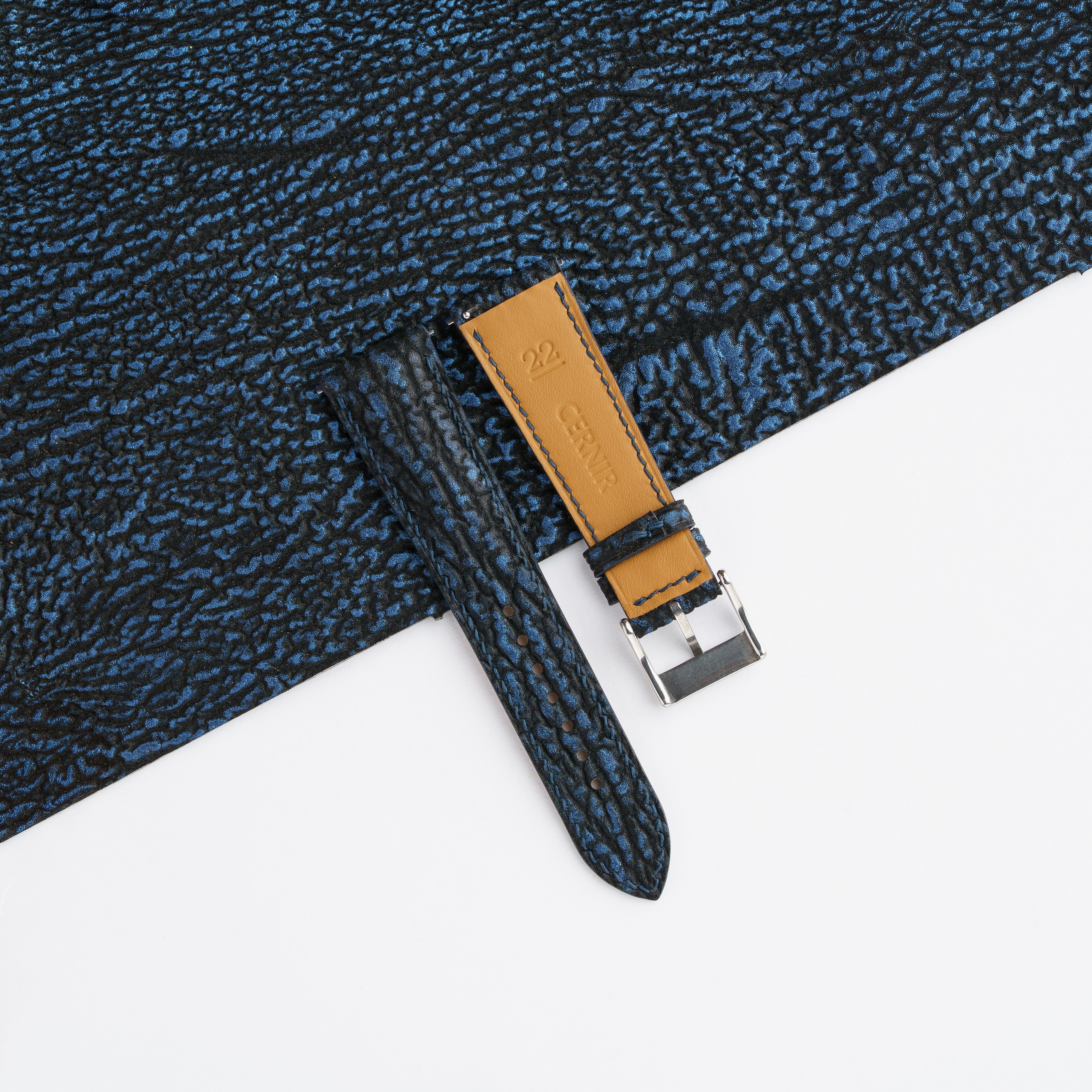 Black Blue Shark Leather Padded Watch Strap