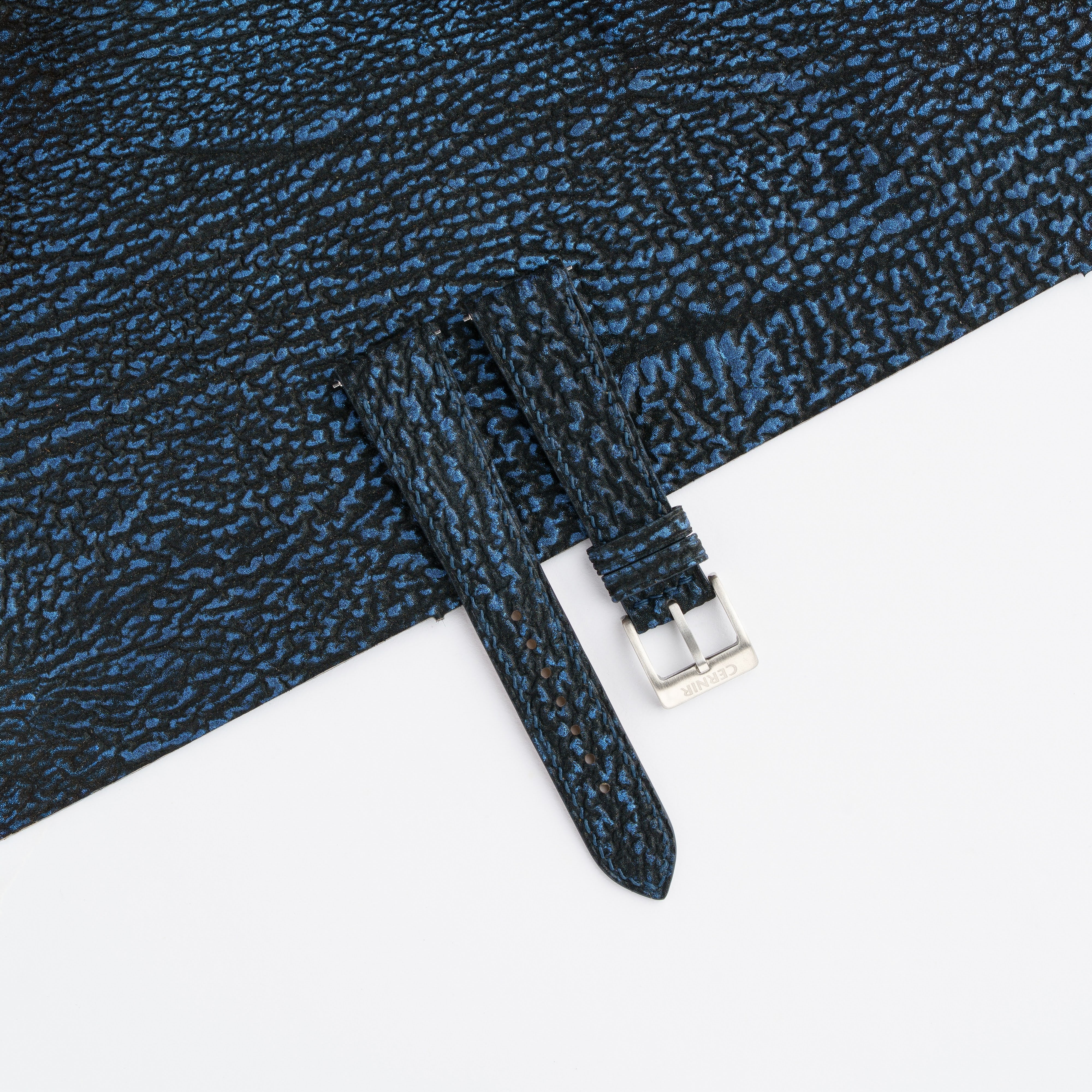 Black Blue Shark Leather Slim Watch Strap