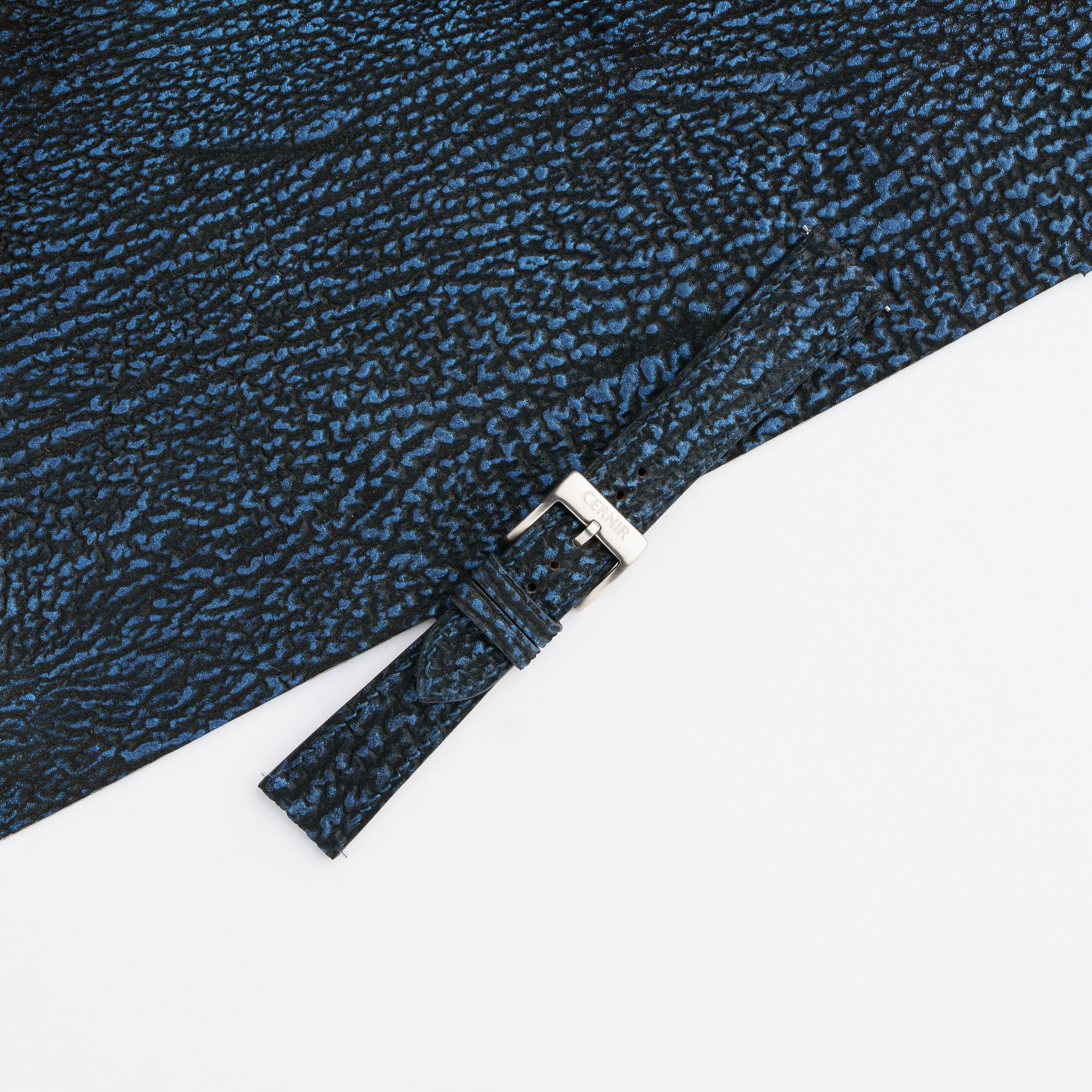 Black Blue Shark Leather Slim Watch Strap