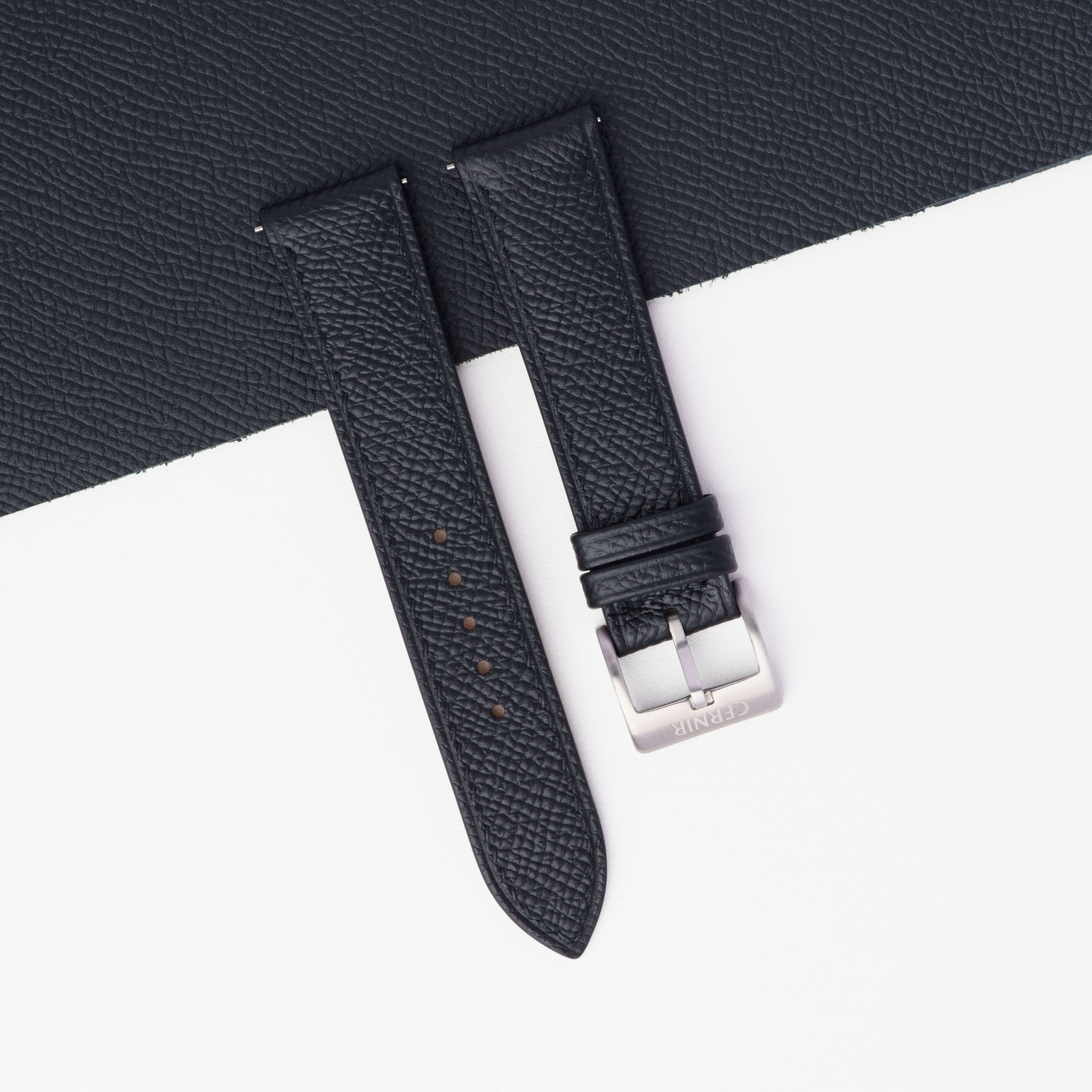 Black Epsom Leather Slim Watch Strap