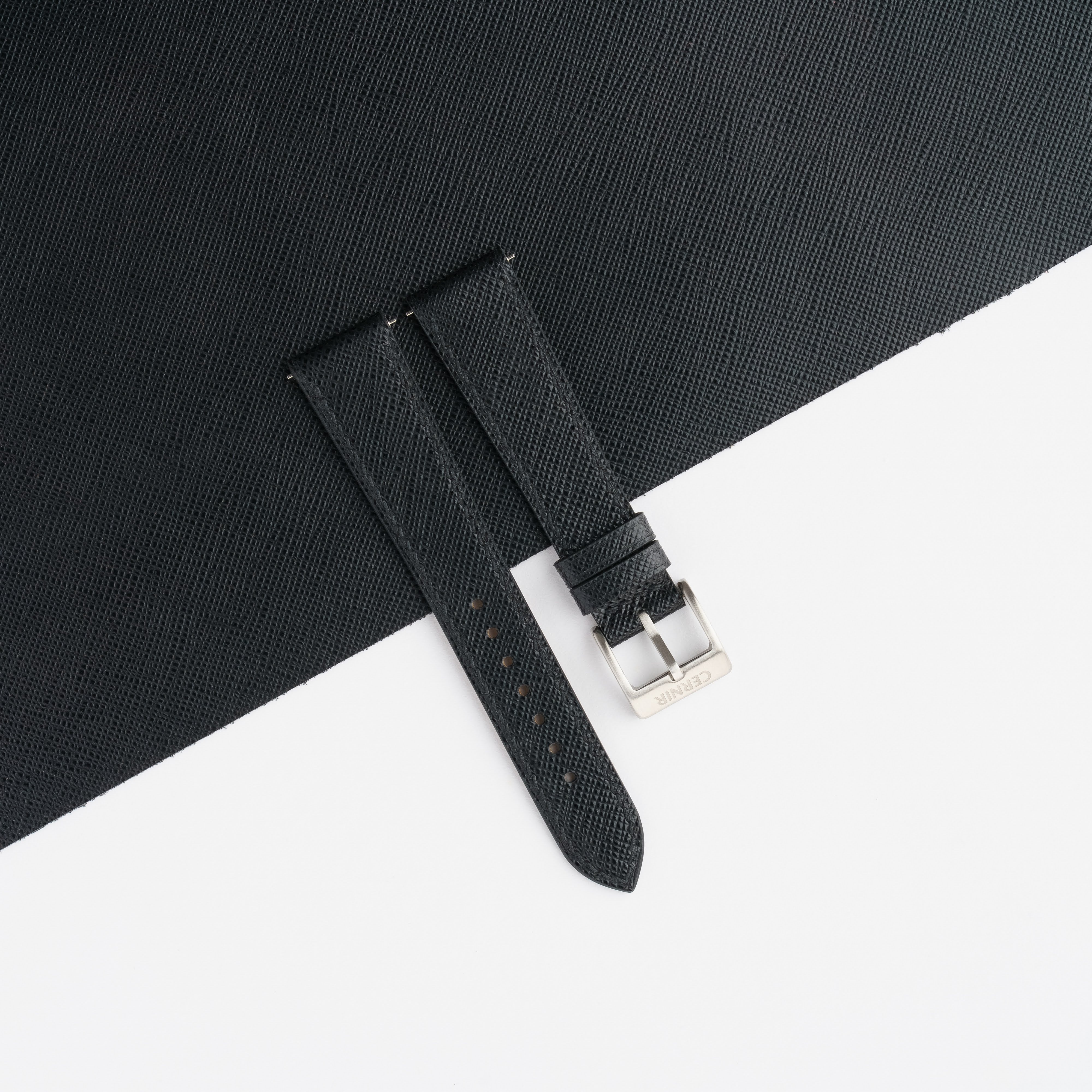Black Saffiano Leather Slim Watch Strap by Cernir