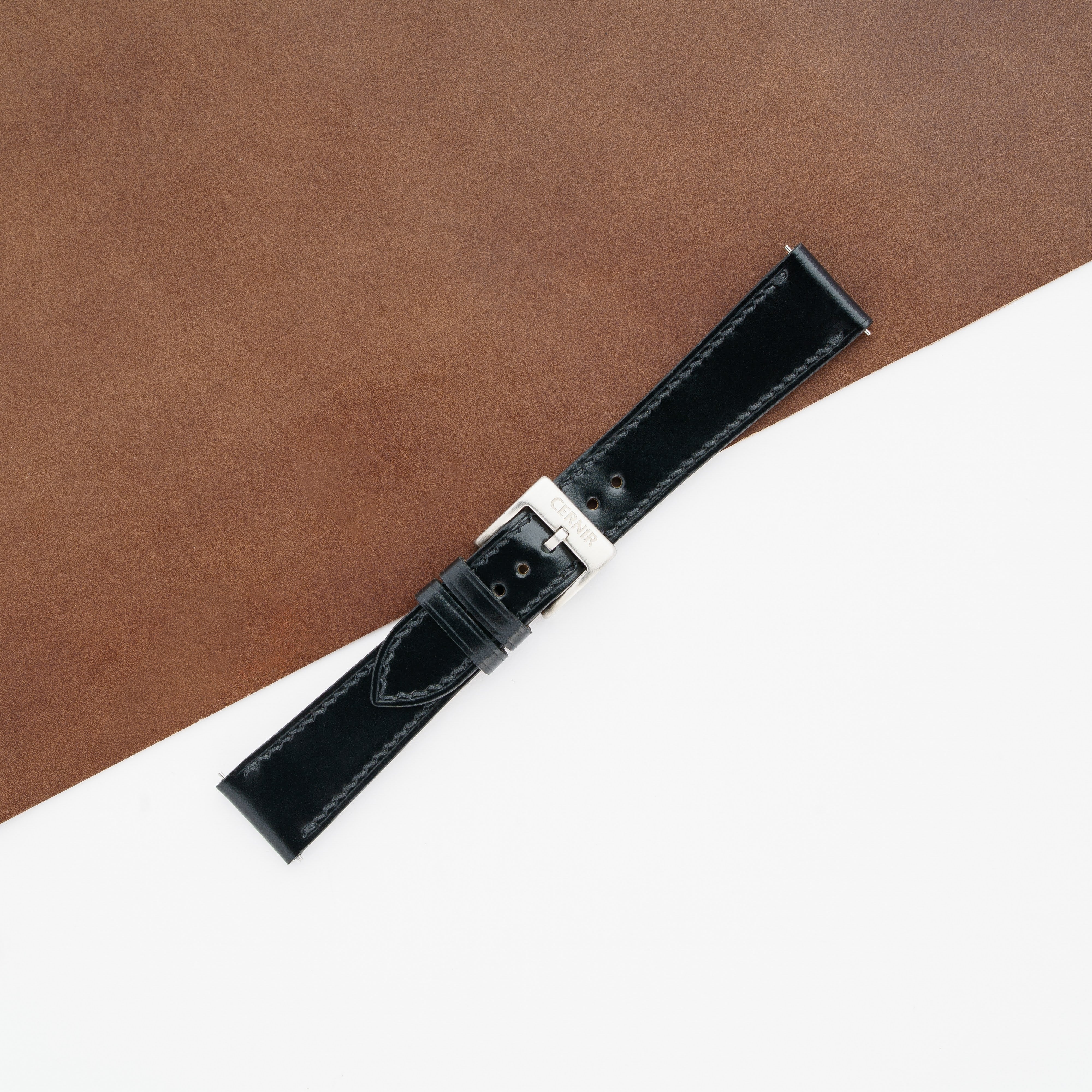 Black Shell Cordovan Leather Slim Watch Strap