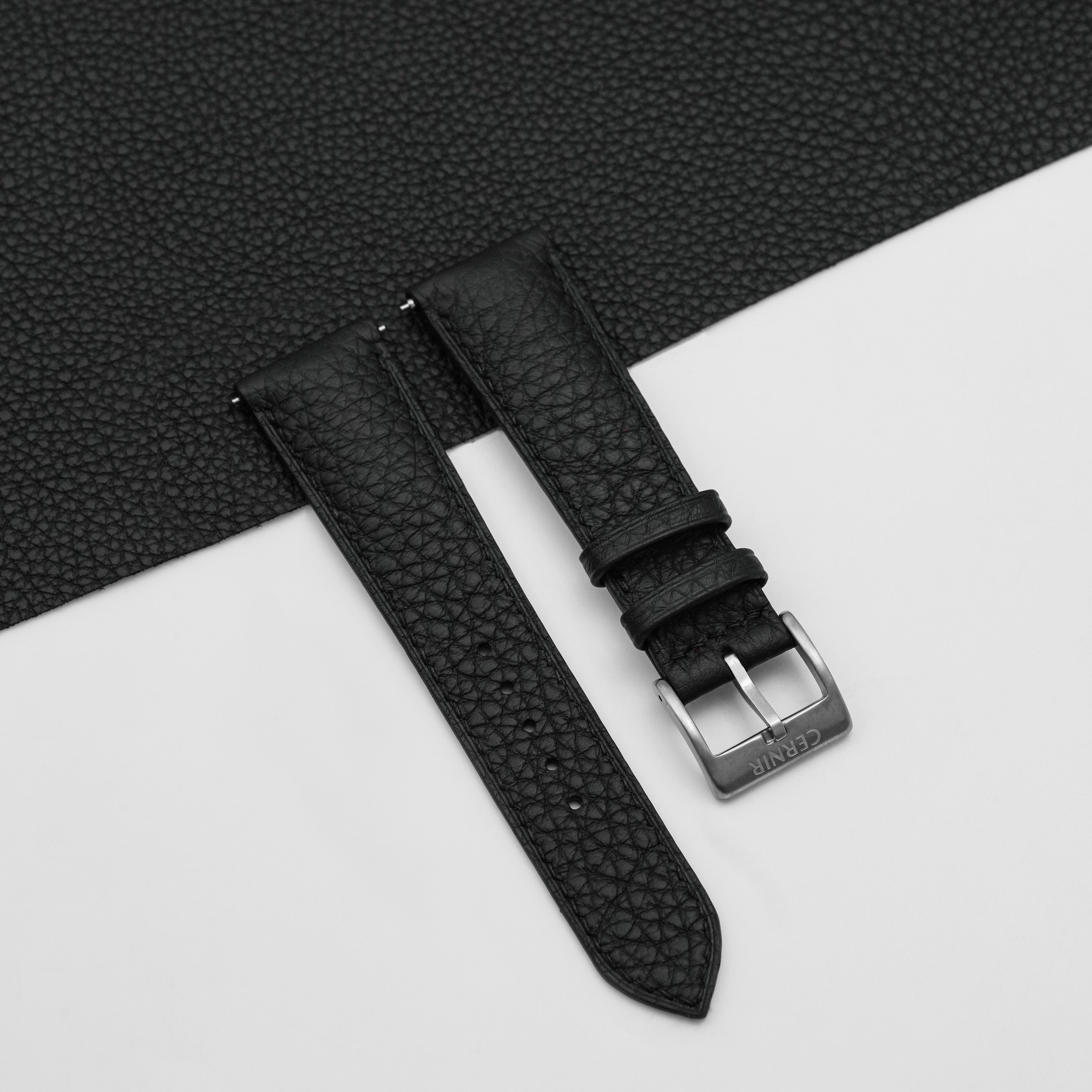 Black Togo Leather Paddle Watch Strap