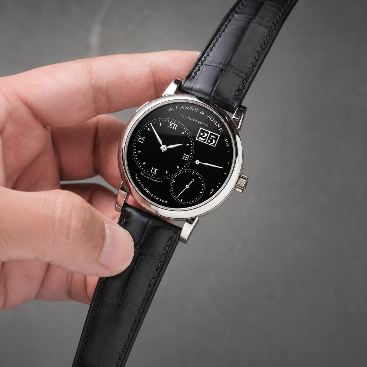 Black Alligator Leather Padded Watch Strap
