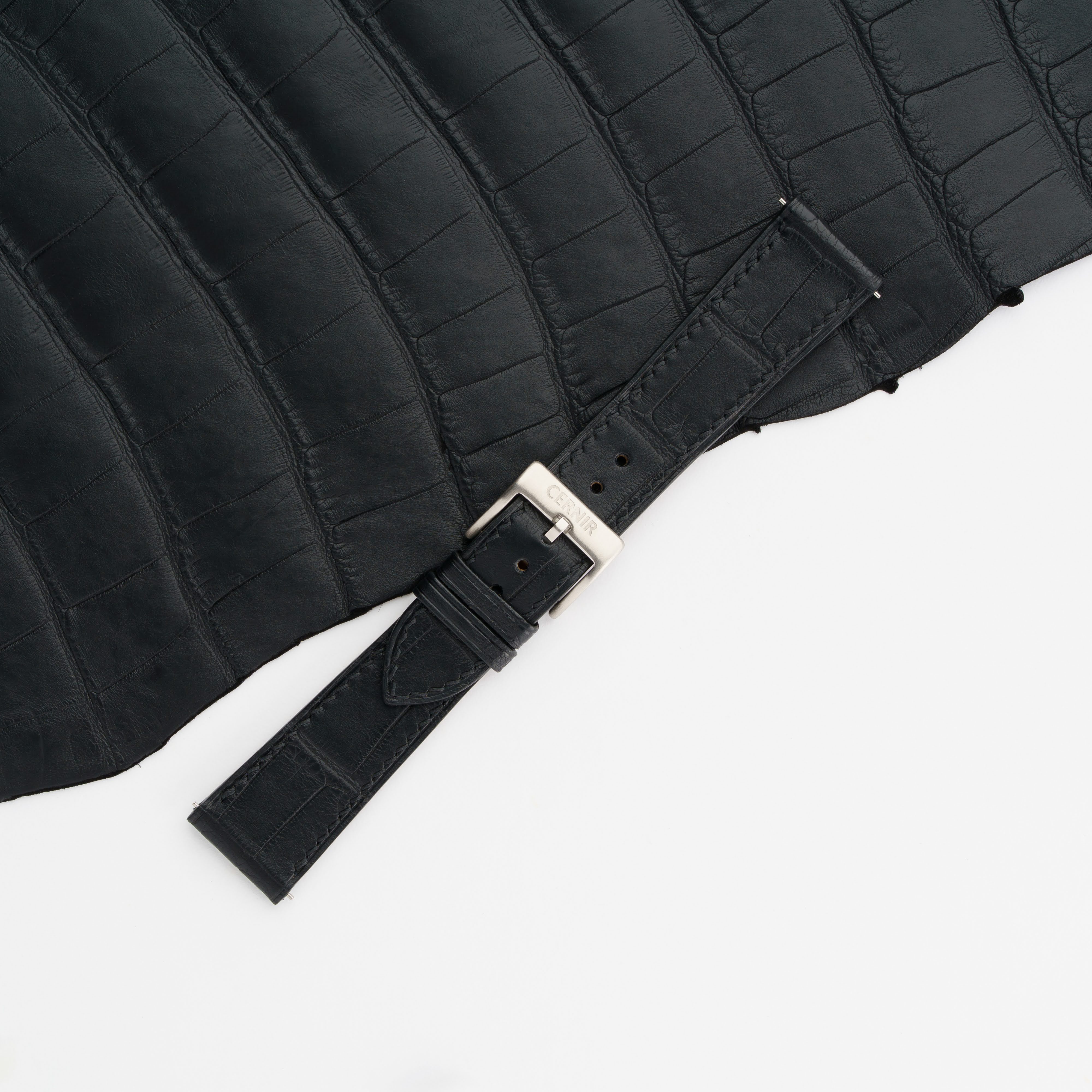 Black Alligator Leather Slim Watch Strap