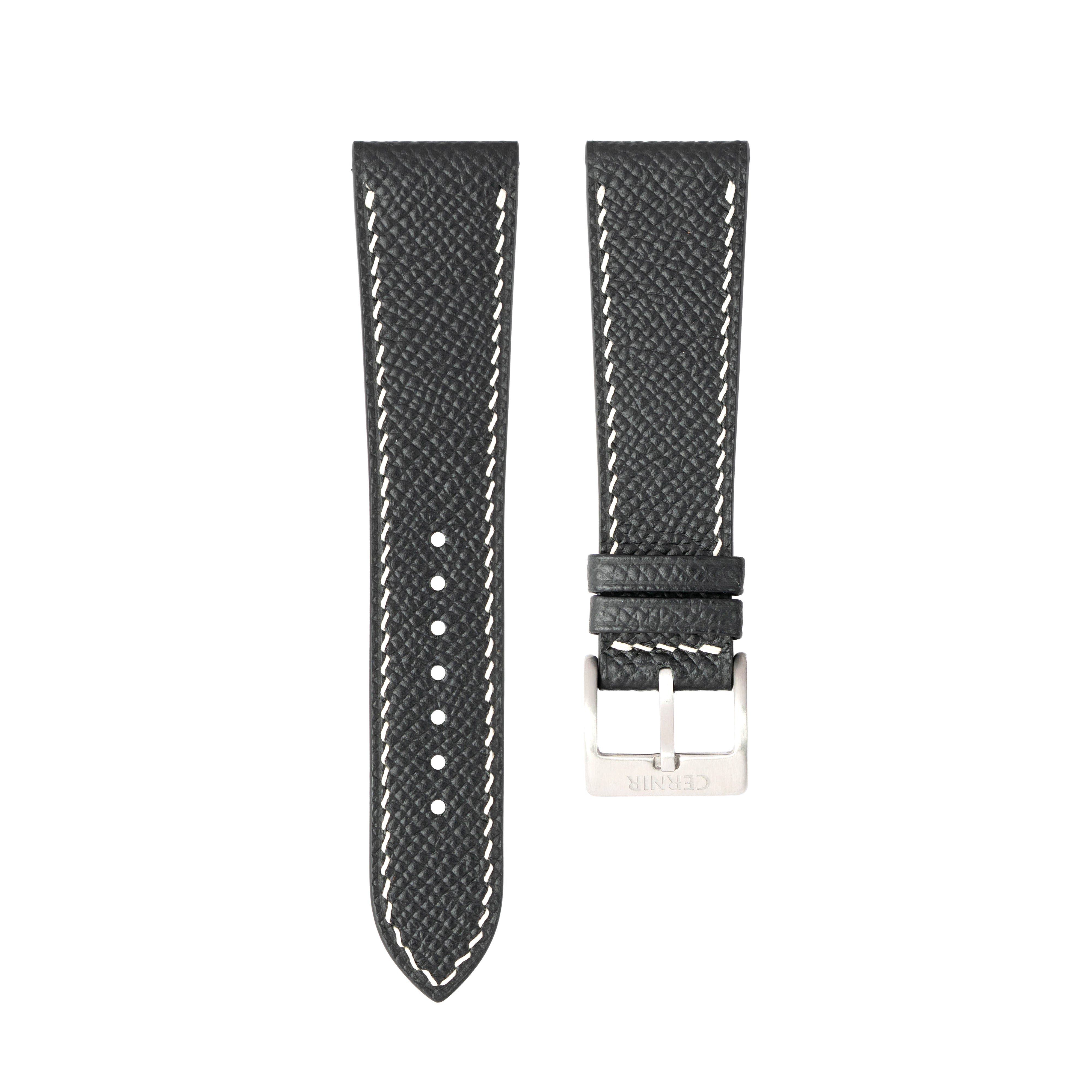 Black Epsom Leather Watch Strap - Slim - Cream Stitch
