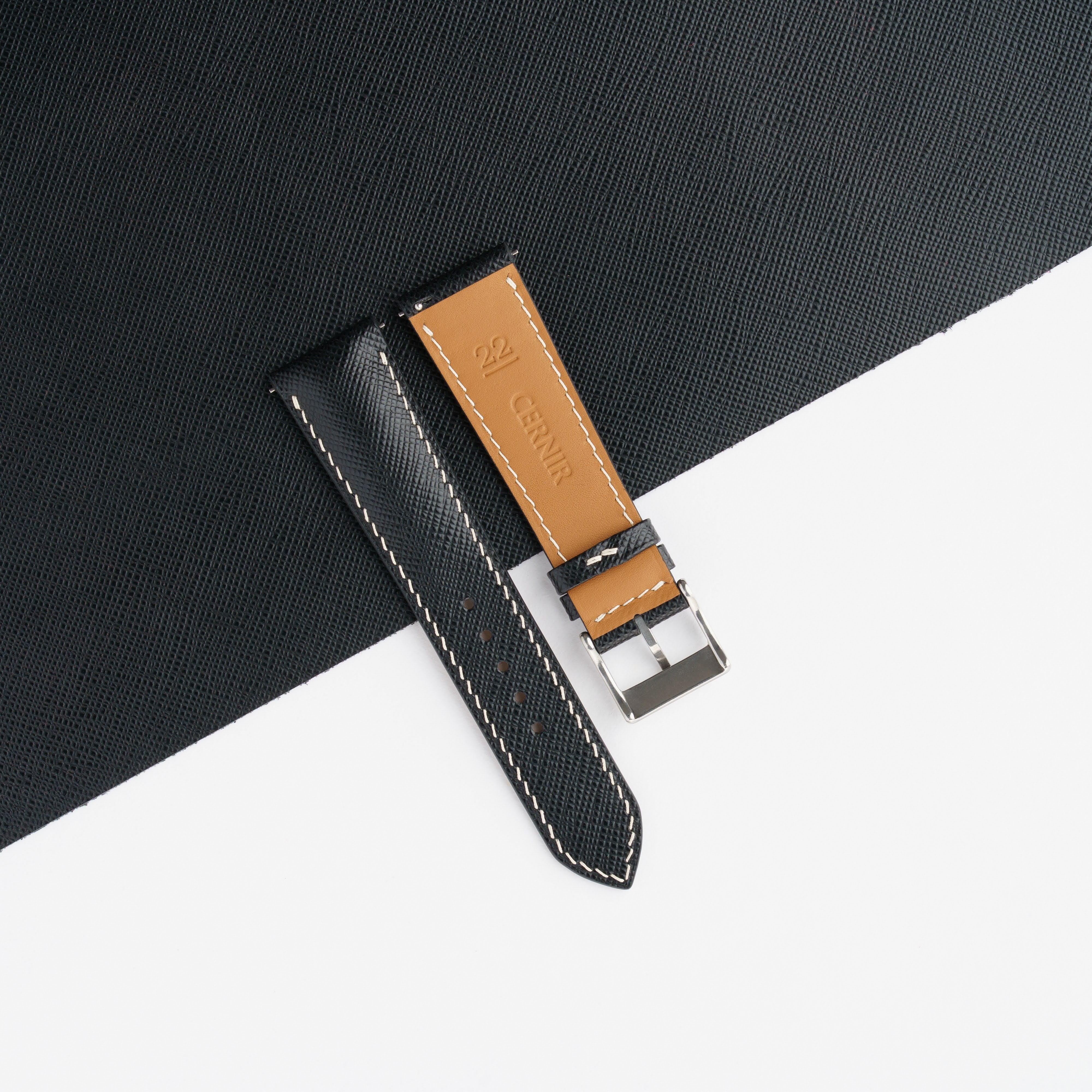 Black Saffiano Leather Padded Watch Strap