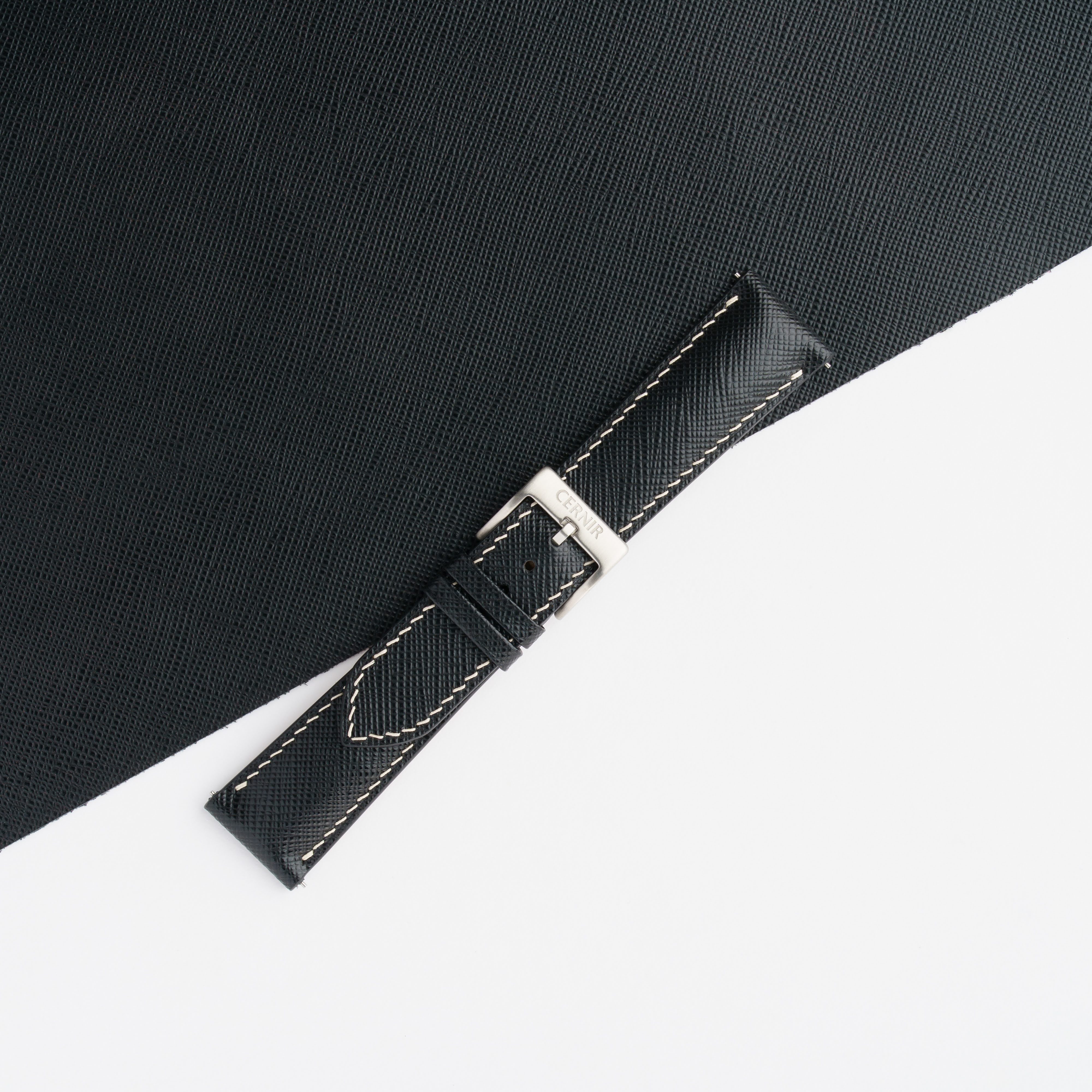 Black Saffiano Leather Padded Watch Strap