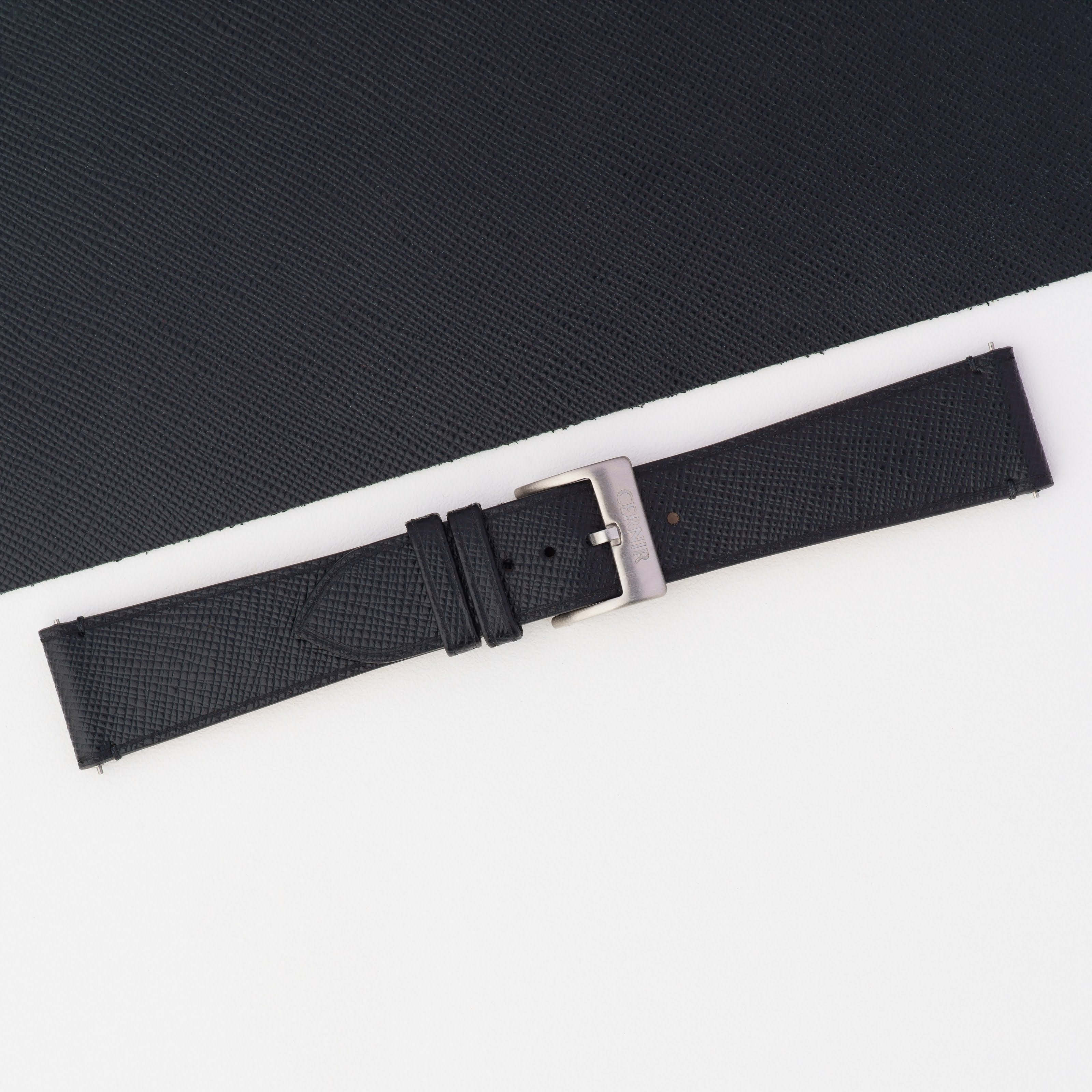 Black Saffiano Leather Slim Watch Strap - Stitchless