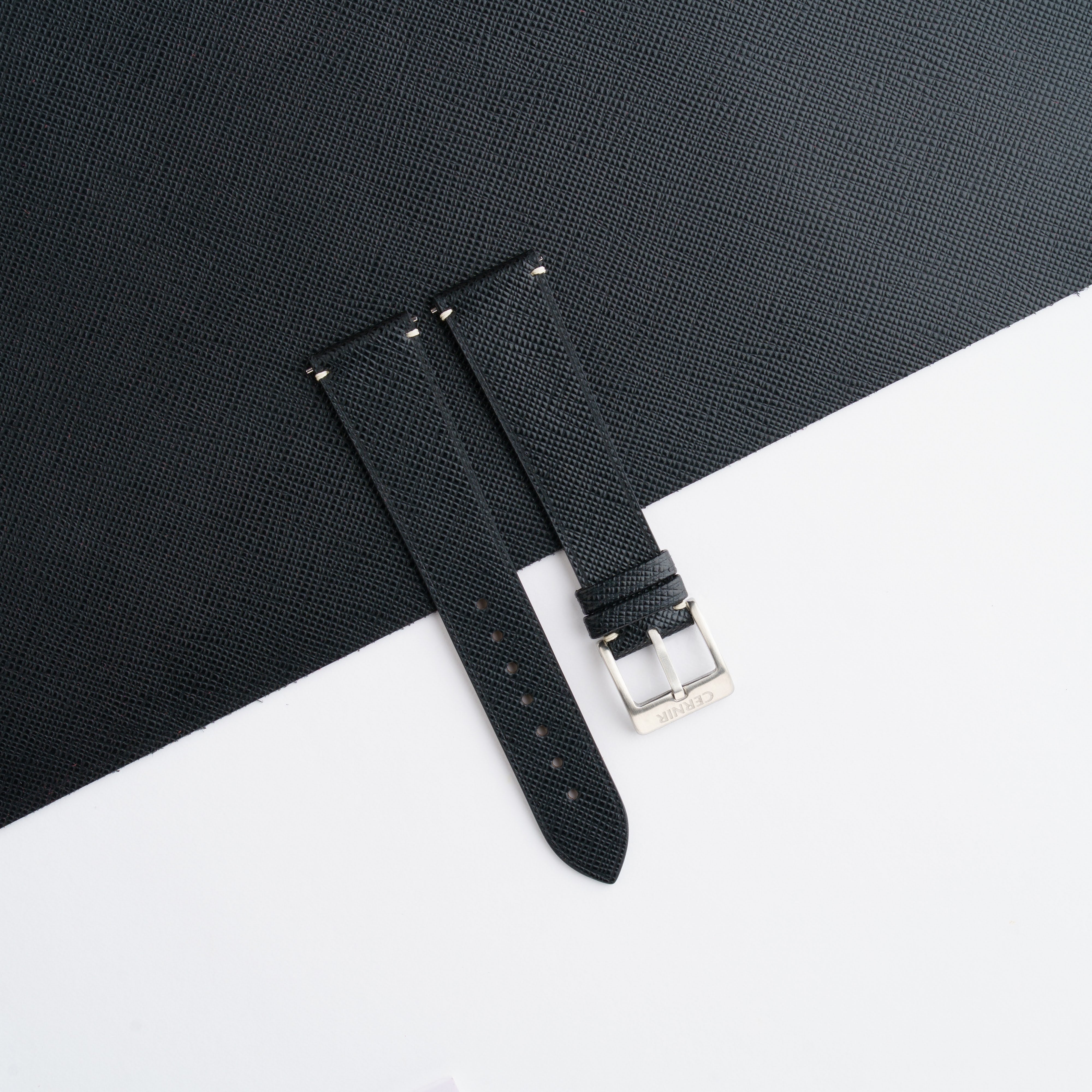 Black Saffiano Leather Stitchless Watch Strap