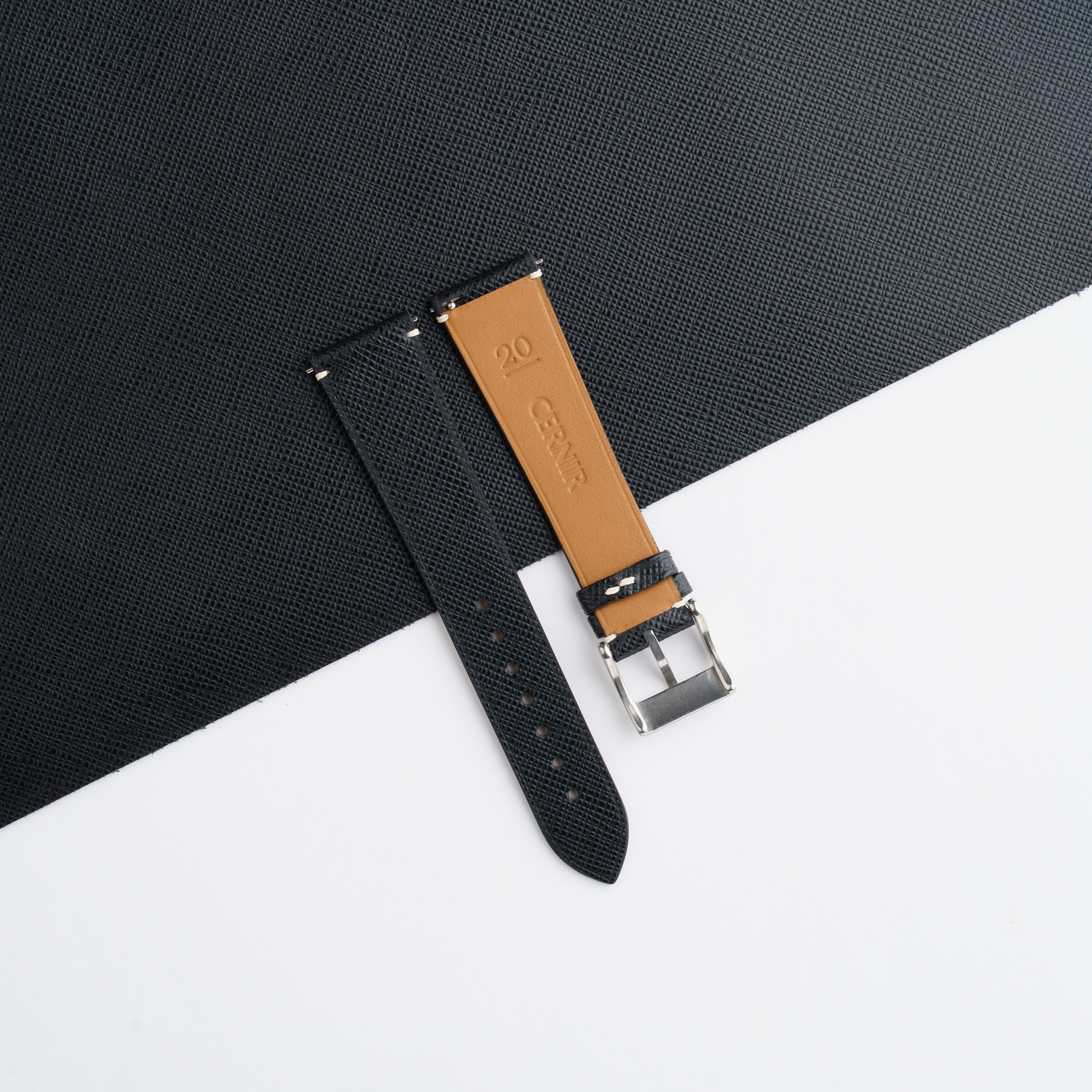 Black Saffiano Leather Stitchless Watch Strap