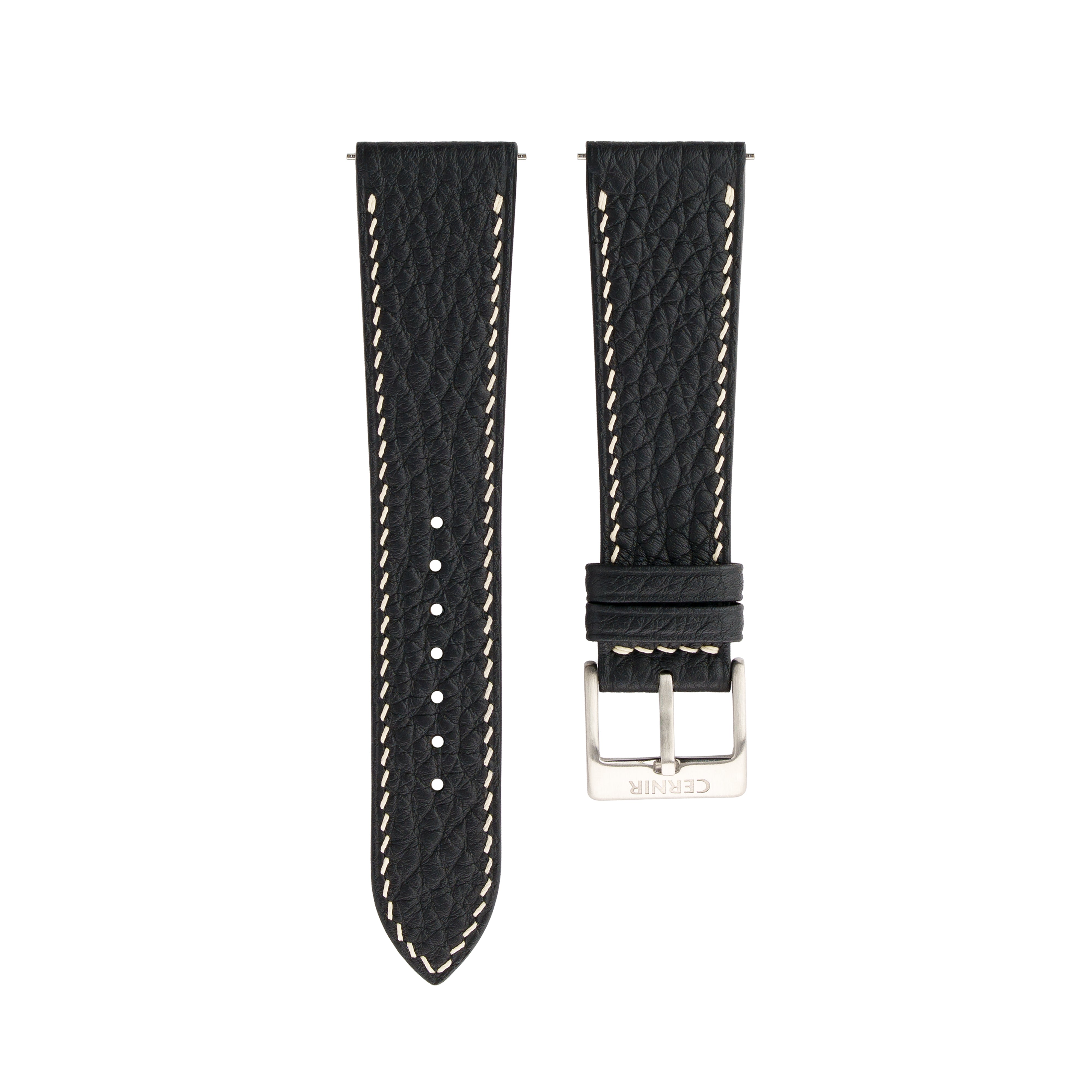 Black Togo Leather Slim Watch Strap