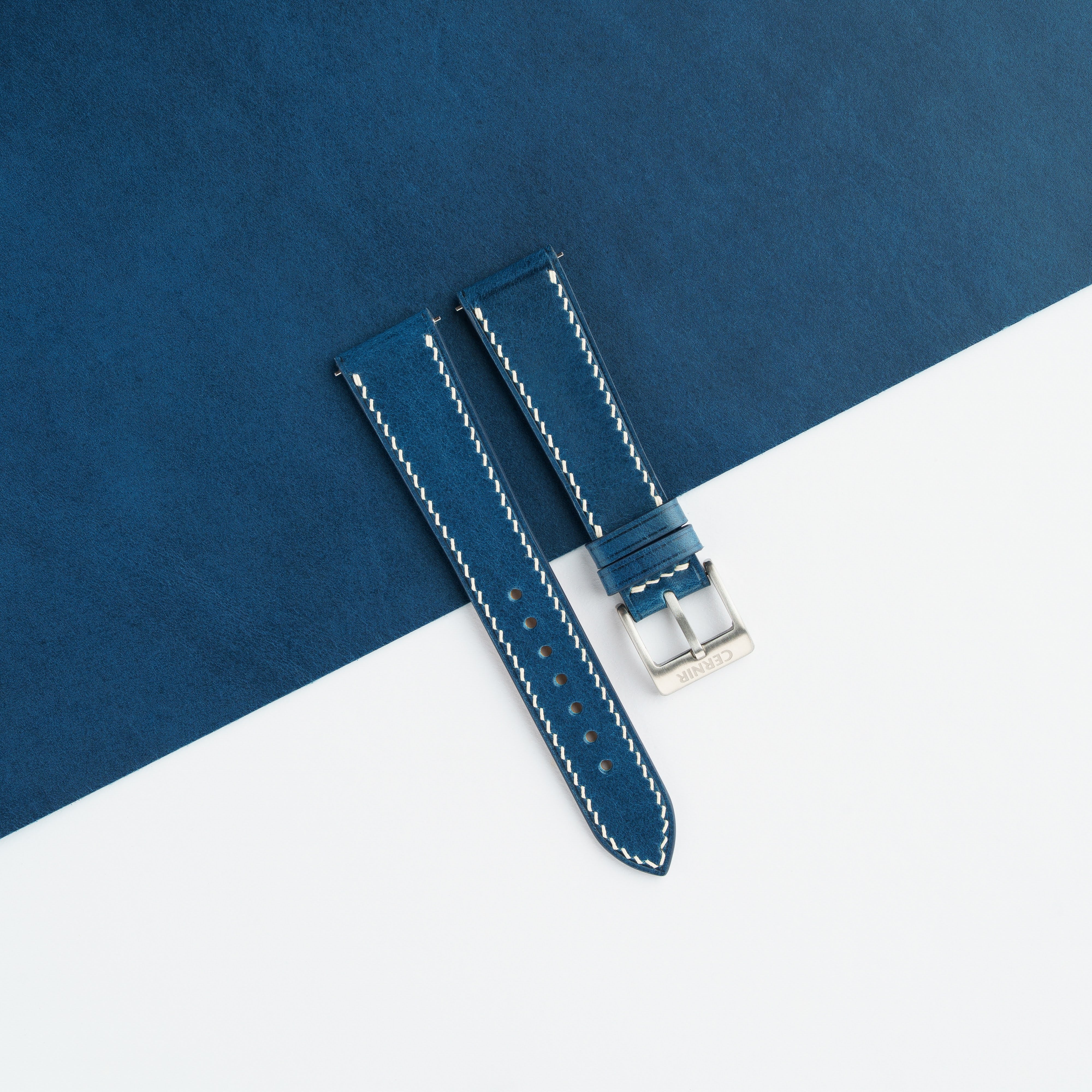 Blue Buttero Leather Slim Watch Strap