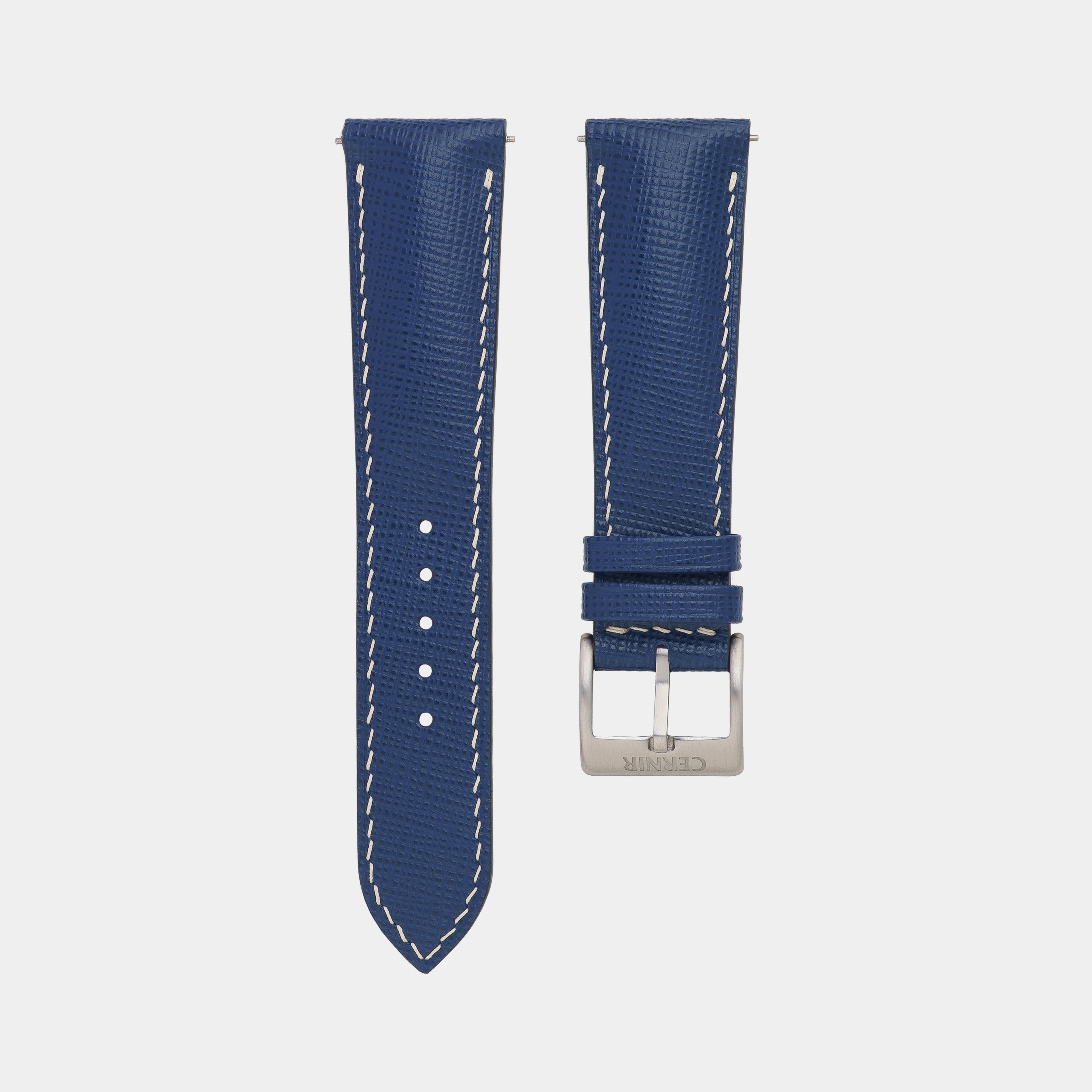 Blue Saffiano Leather Padded Watch Strap