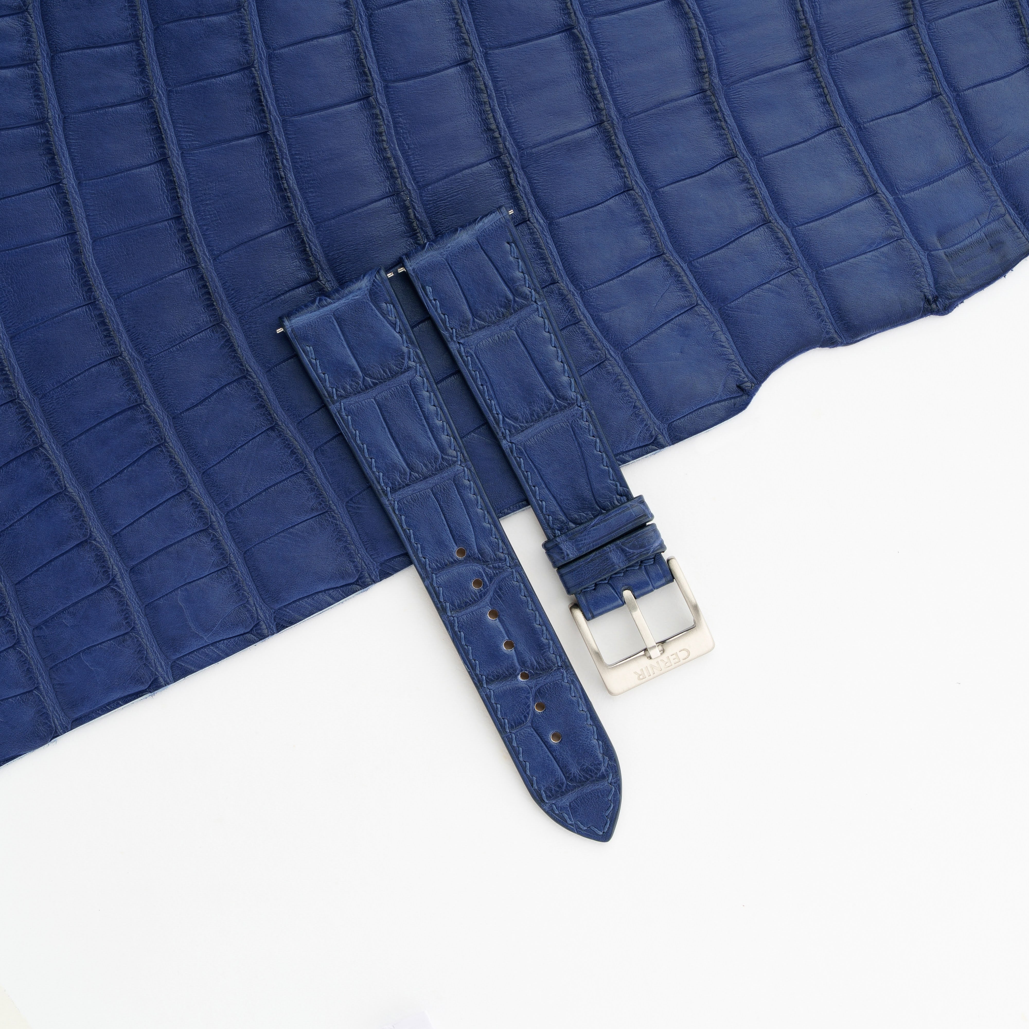 Blue Alligator Leather Slim Watch Strap