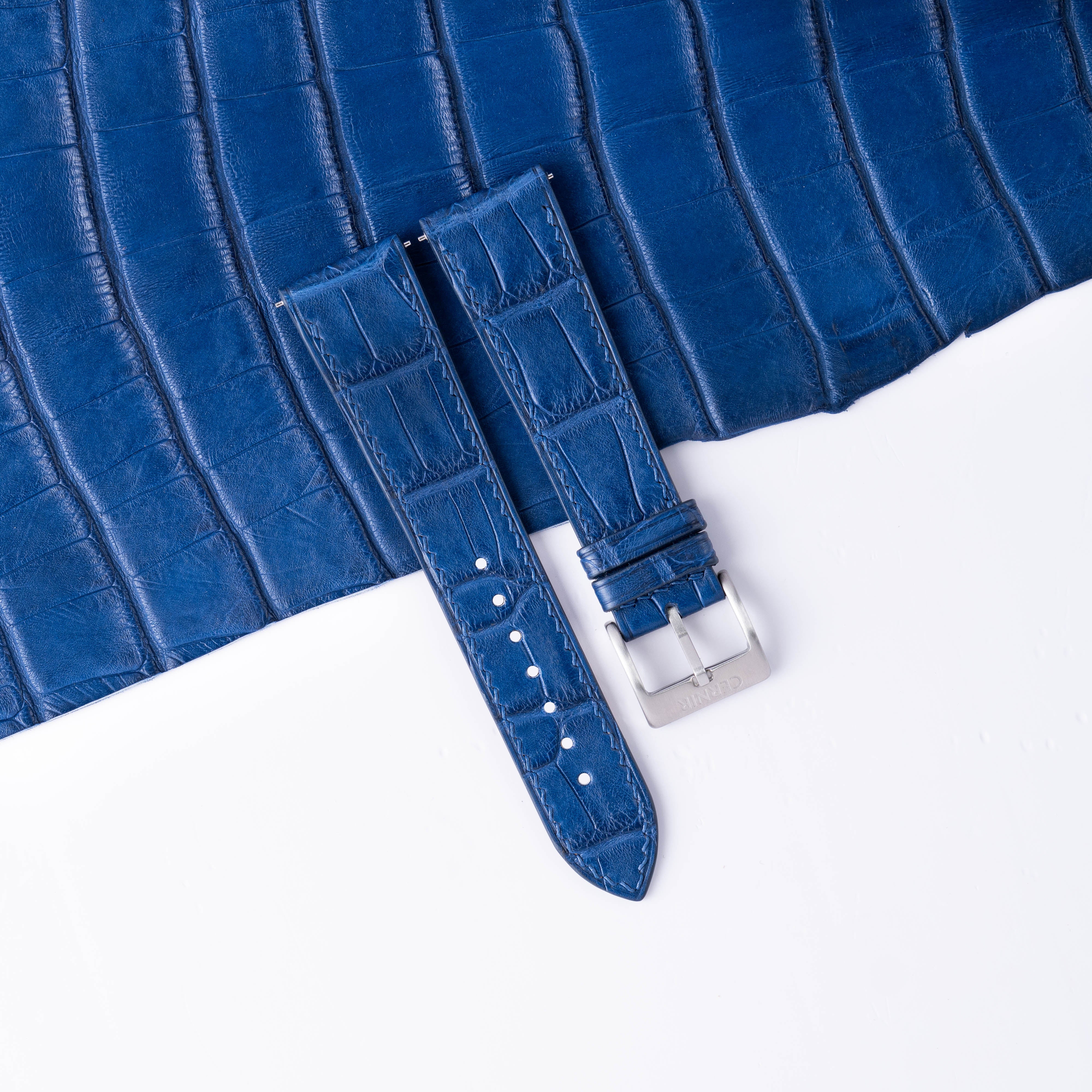 Blue Alligator Leather Slim Watch Strap