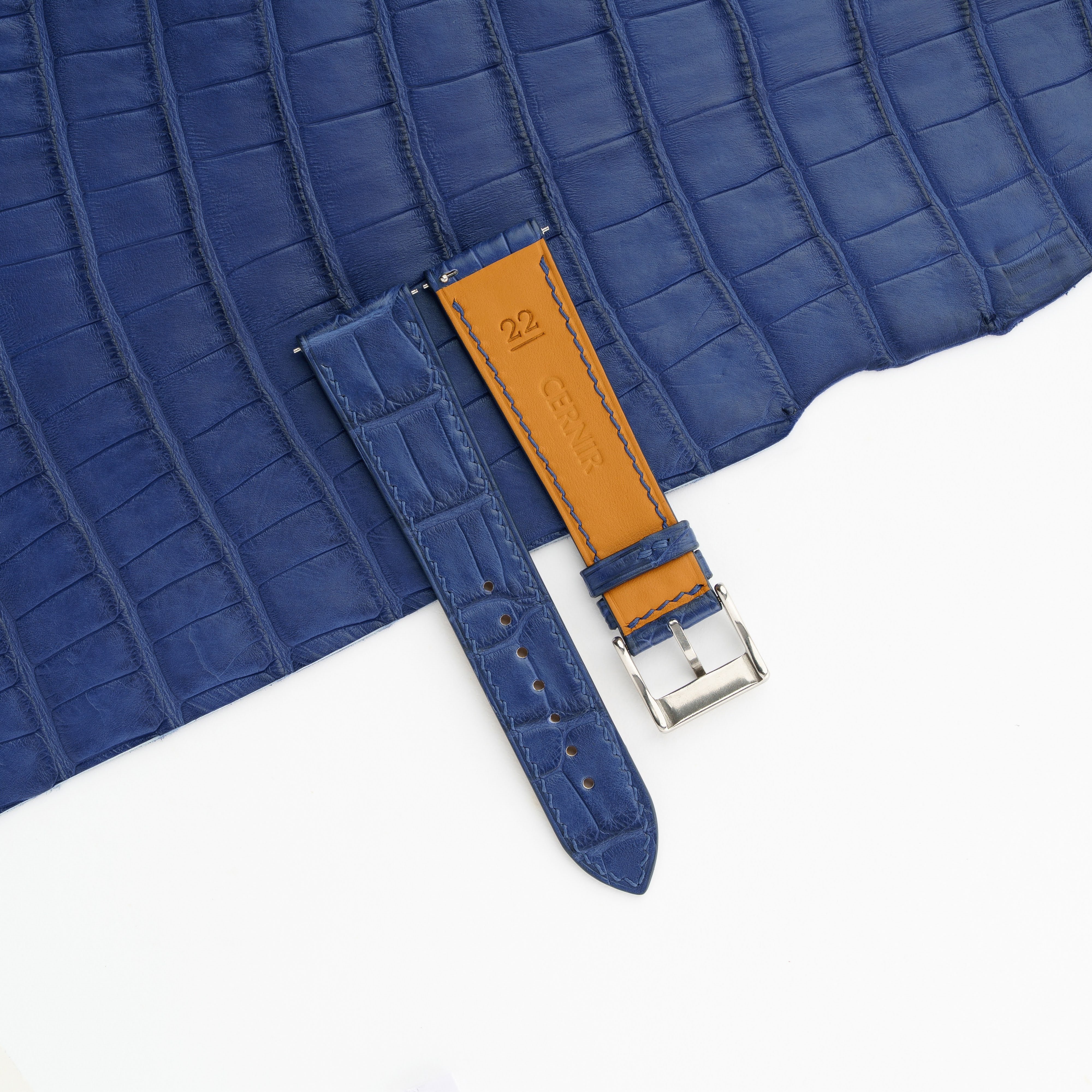 Blue Alligator Leather Slim Watch Strap
