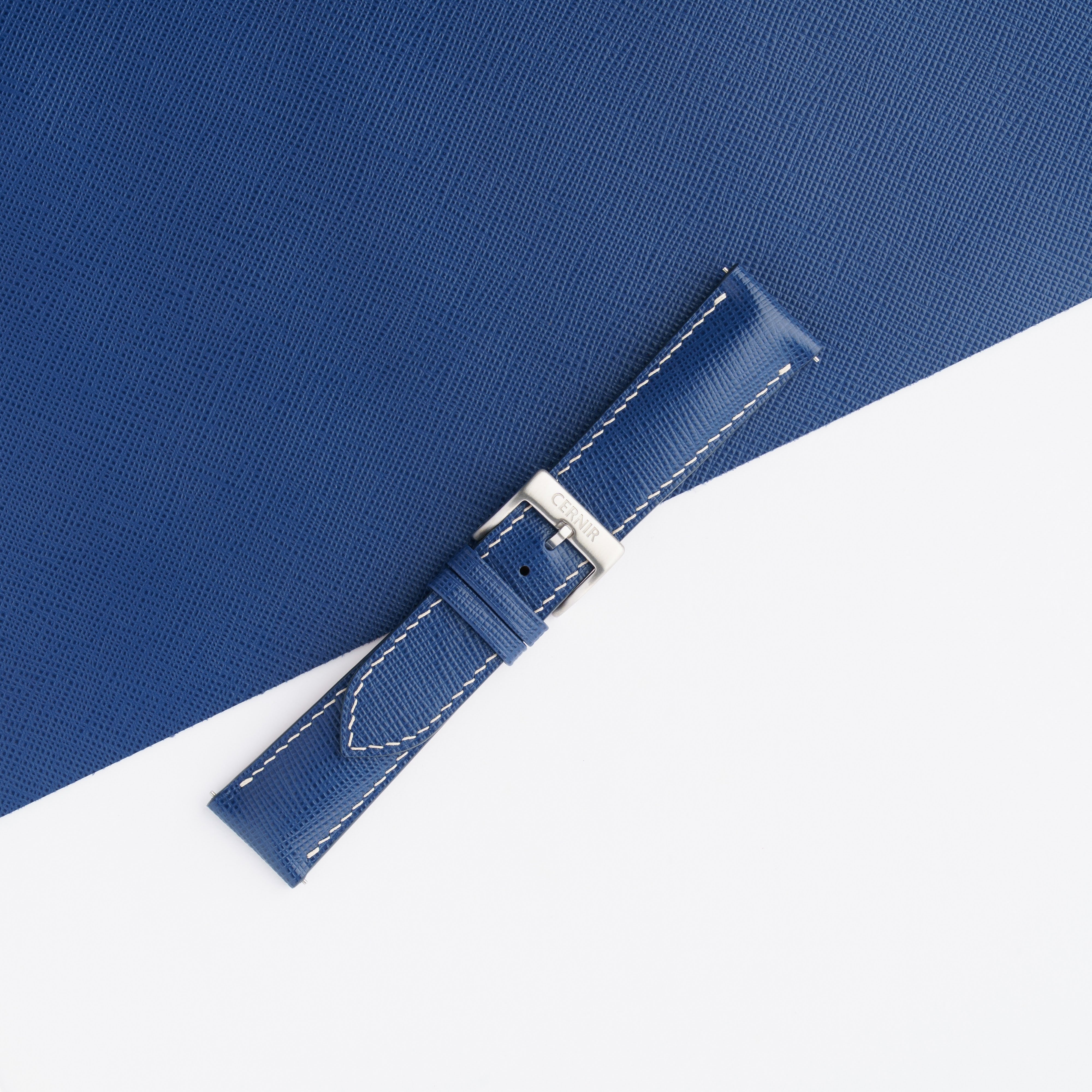 Blue Saffiano Leather Padded Watch Strap