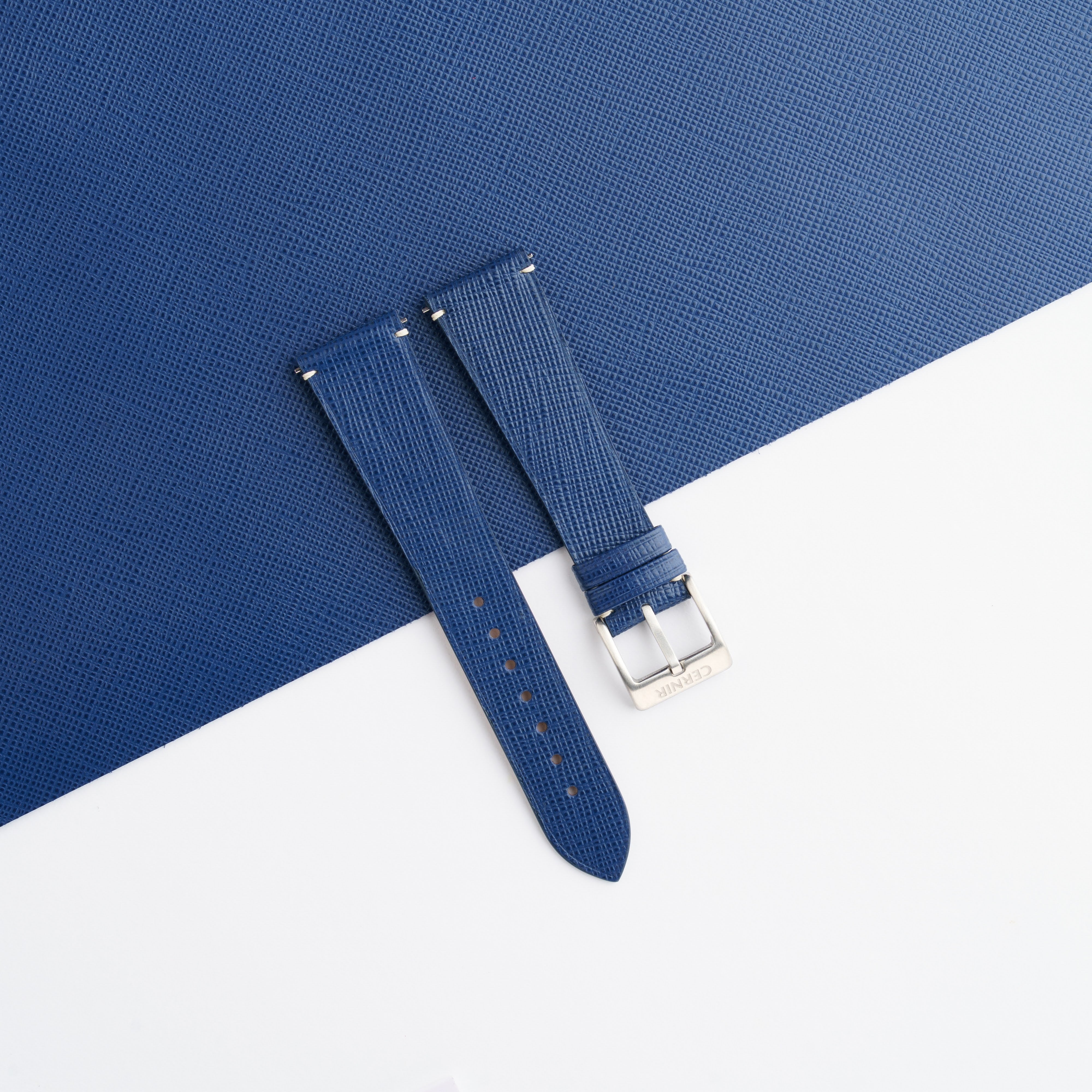 Blue Saffiano Leather Stitchless Watch Strap
