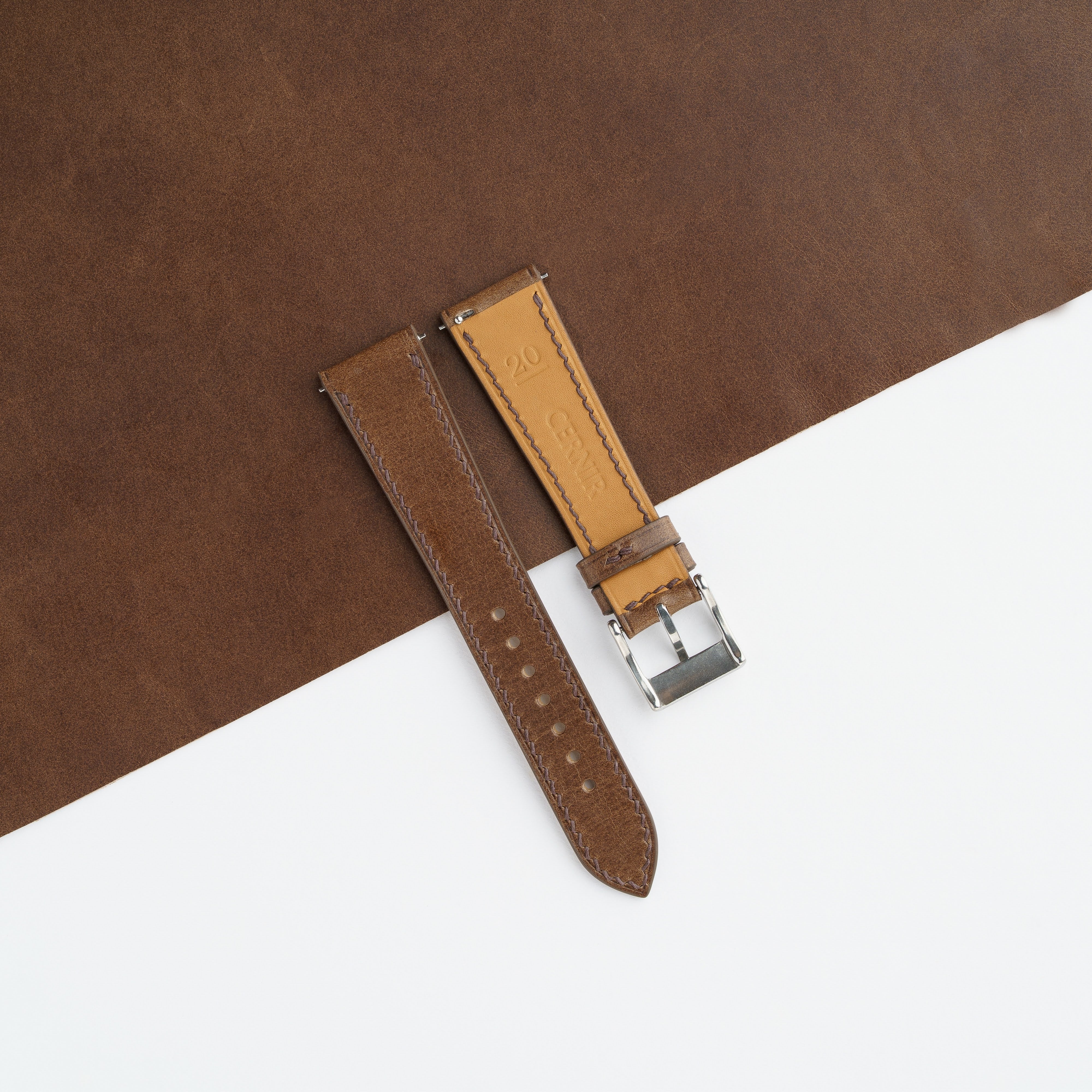 Brown Buttero Leather Slim Watch Strap