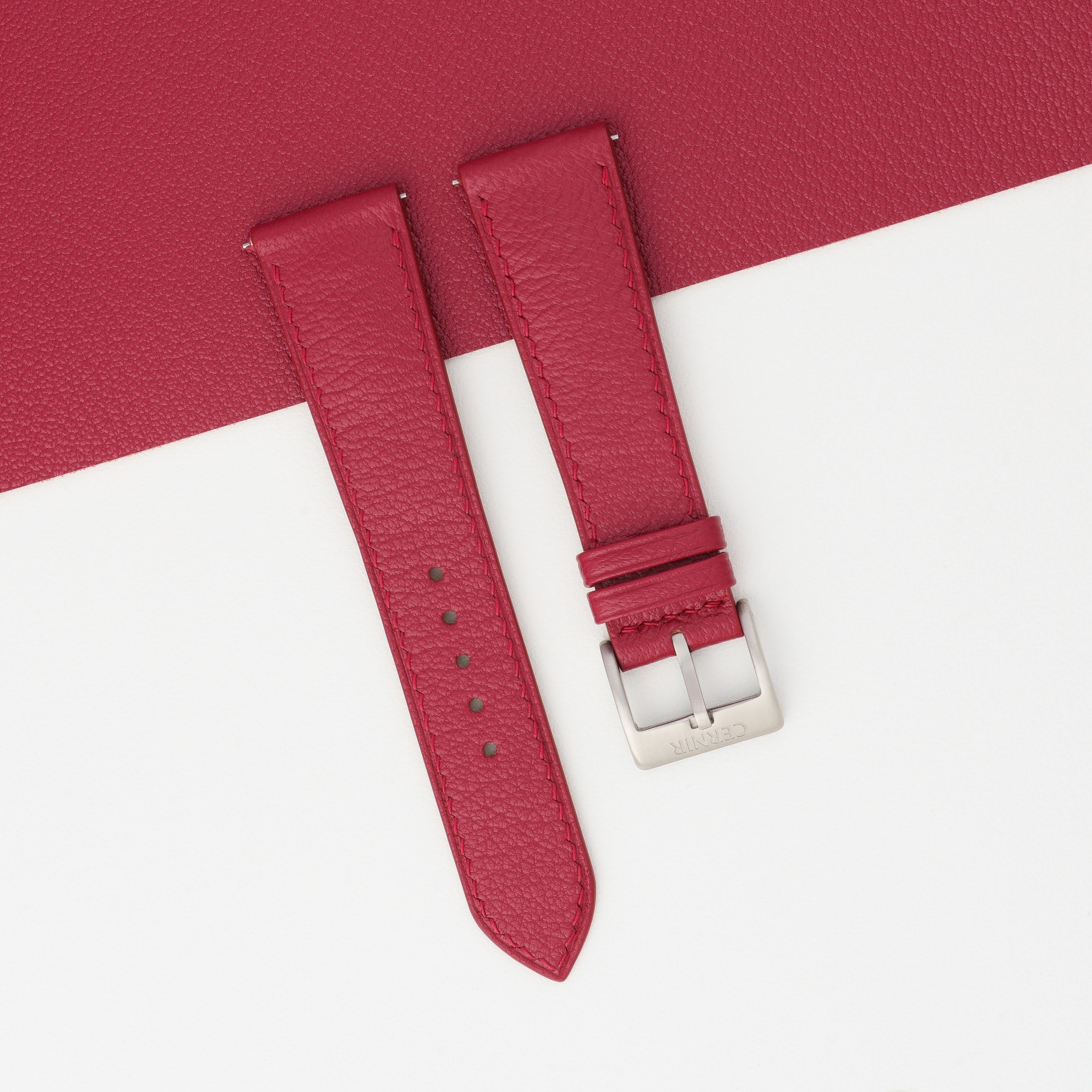 Burgundy Alran Chevre Sully Leather Slim Watch Strap