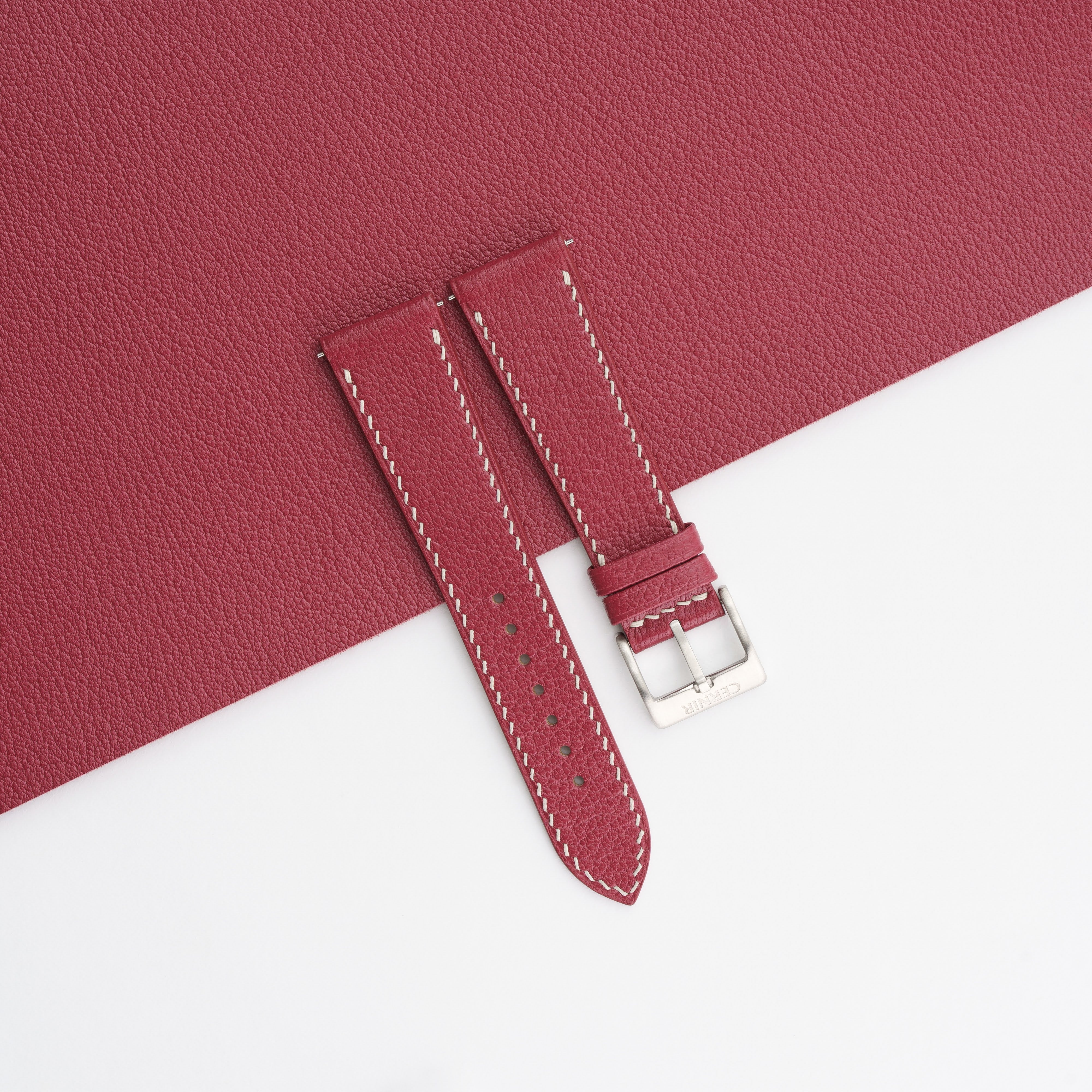 Burgundy Alran Chevre Sully Leather Slim Watch Strap
