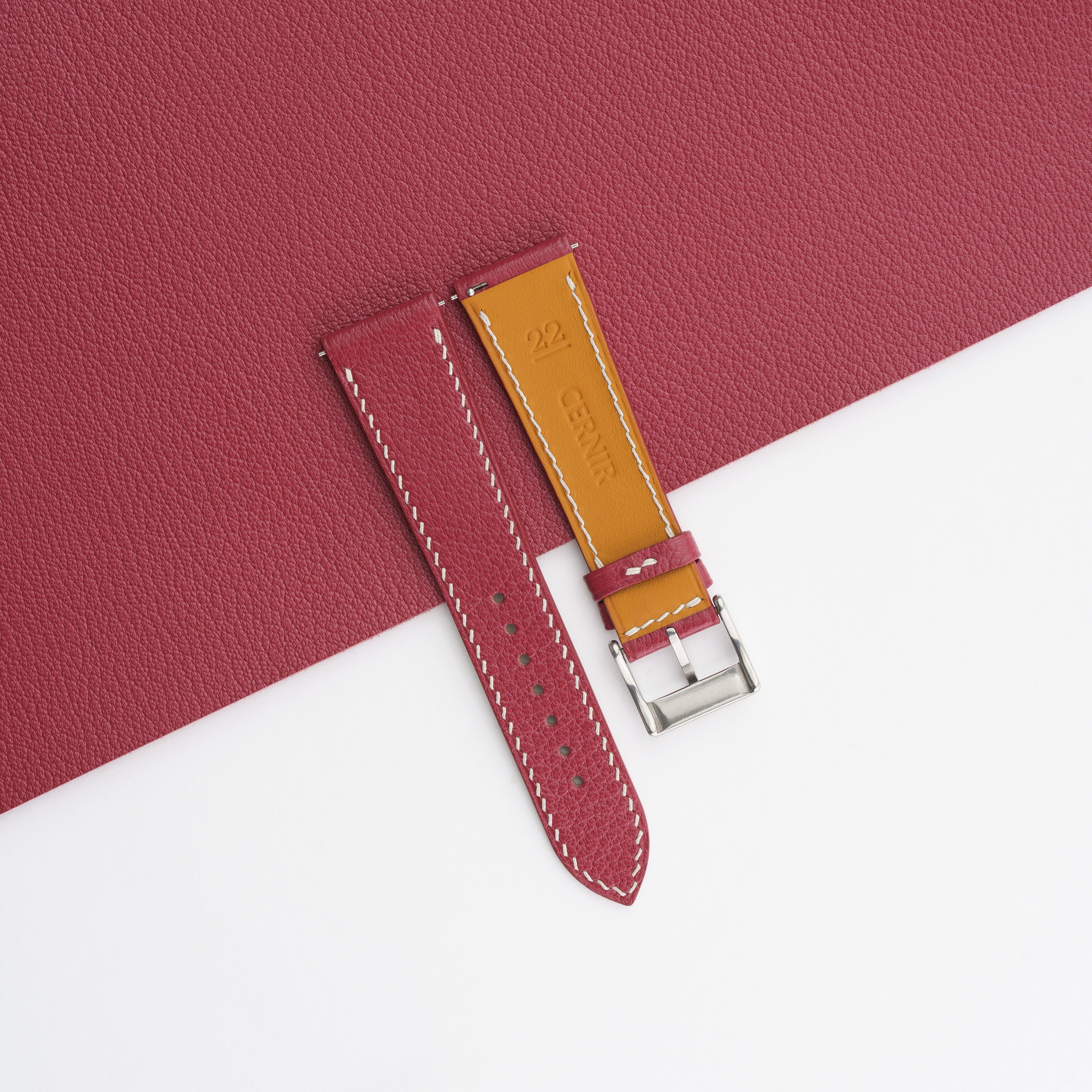 Burgundy Alran Chevre Sully Leather Slim Watch Strap