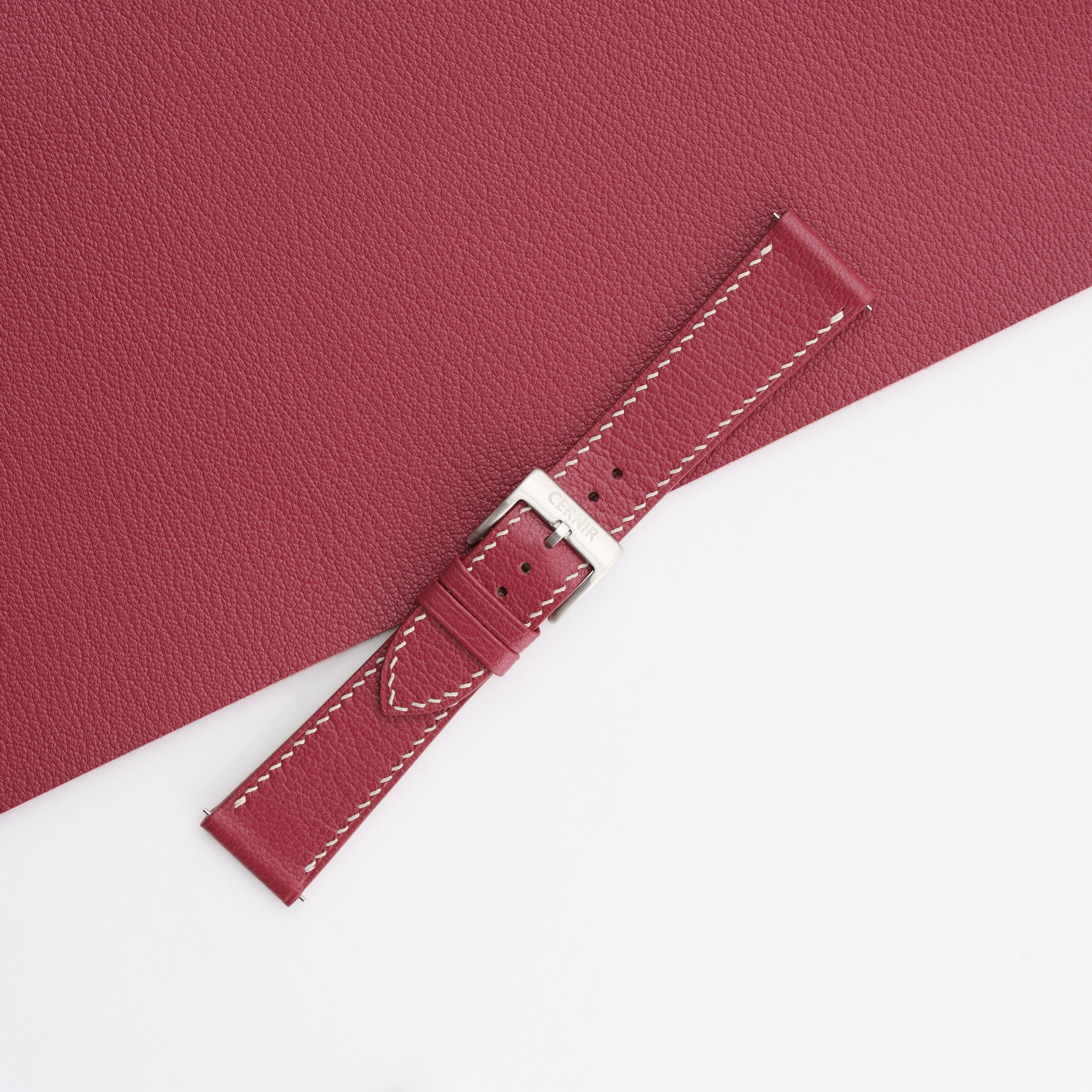 Burgundy Alran Chevre Sully Leather Slim Watch Strap