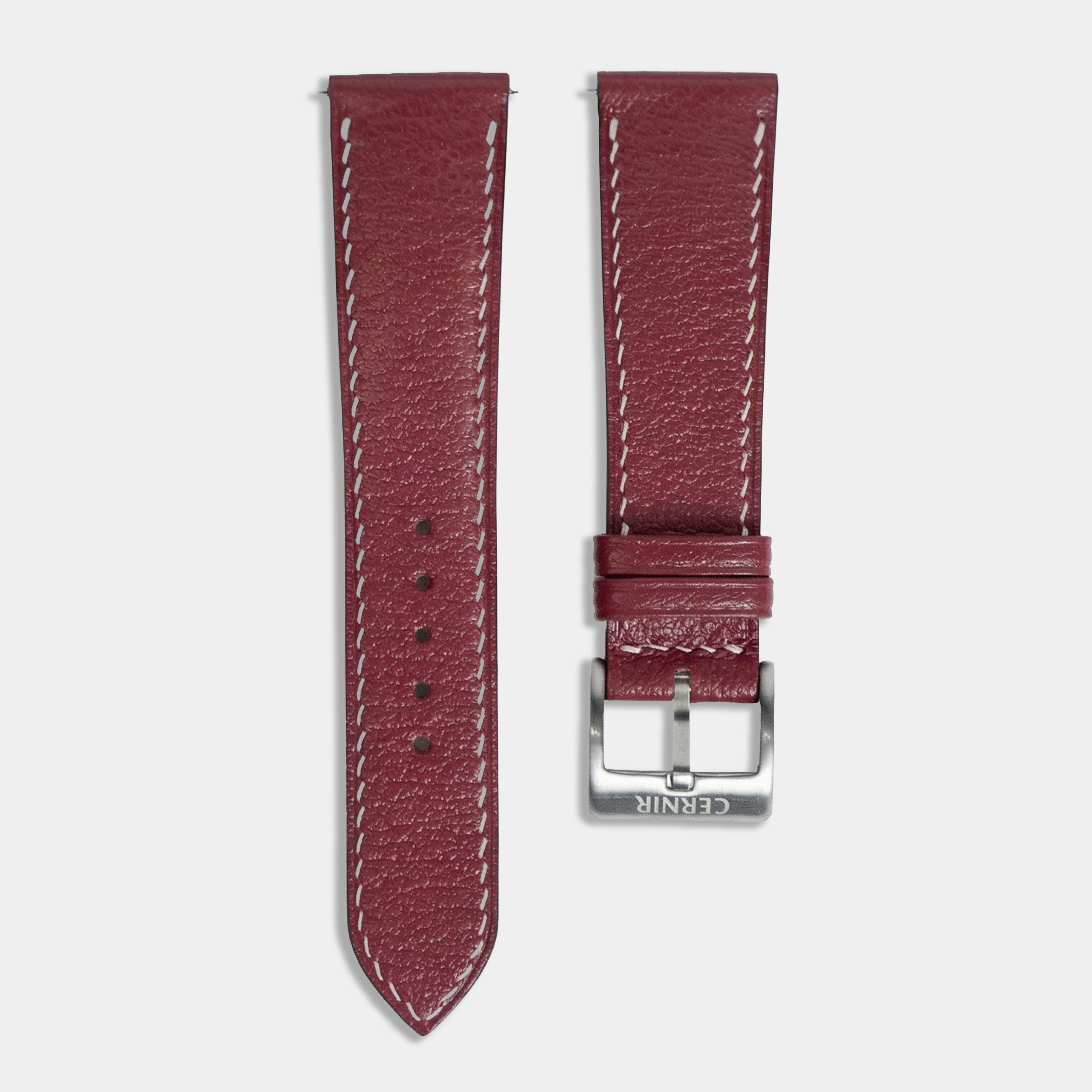 Burgundy Alran Chevre Sully Leather Watch Strap - Slim - Cream Stitch
