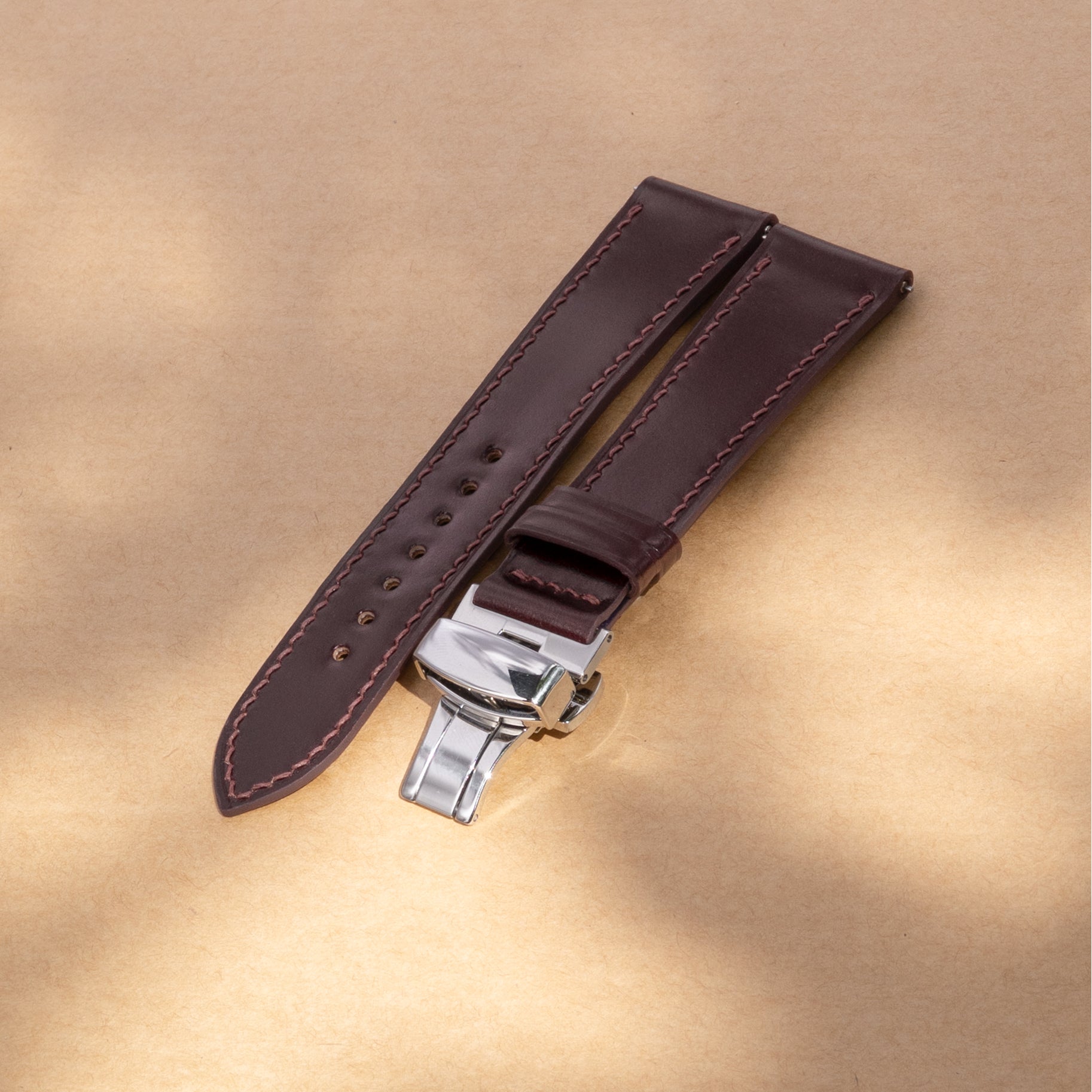 Burgundy Shell Cordovan Leather Slim Watch Strap