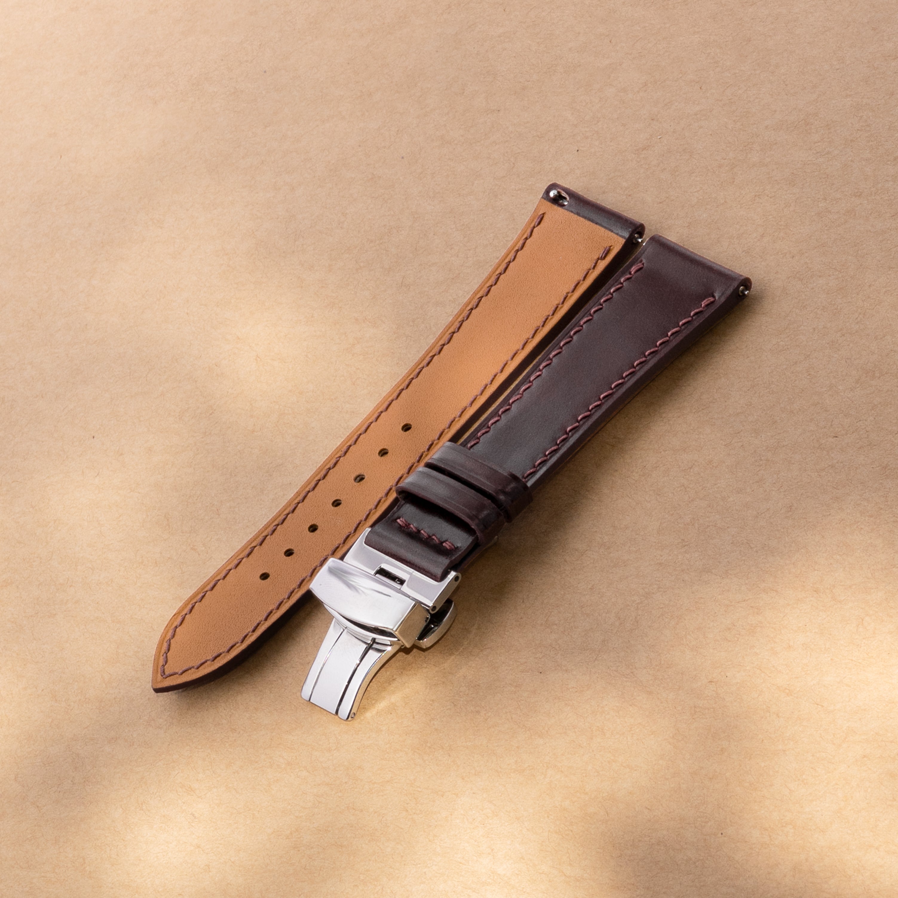 Burgundy Shell Cordovan Leather Slim Watch Strap