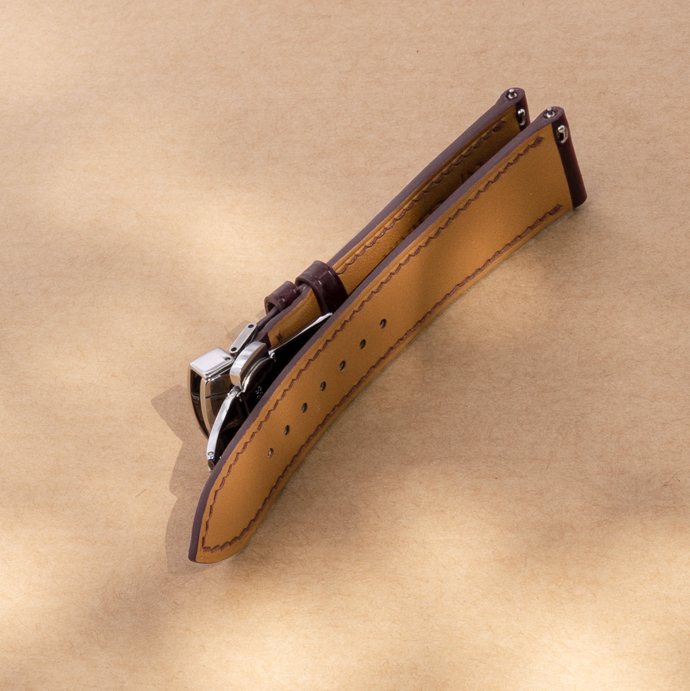 Burgundy Shell Cordovan Leather Slim Watch Strap
