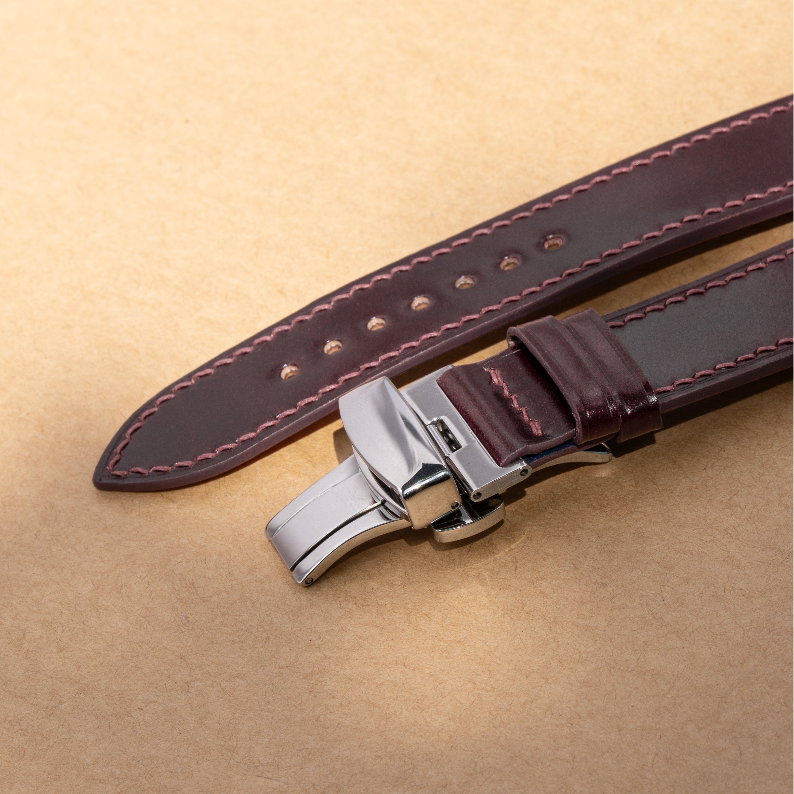 Burgundy Shell Cordovan Leather Slim Watch Strap