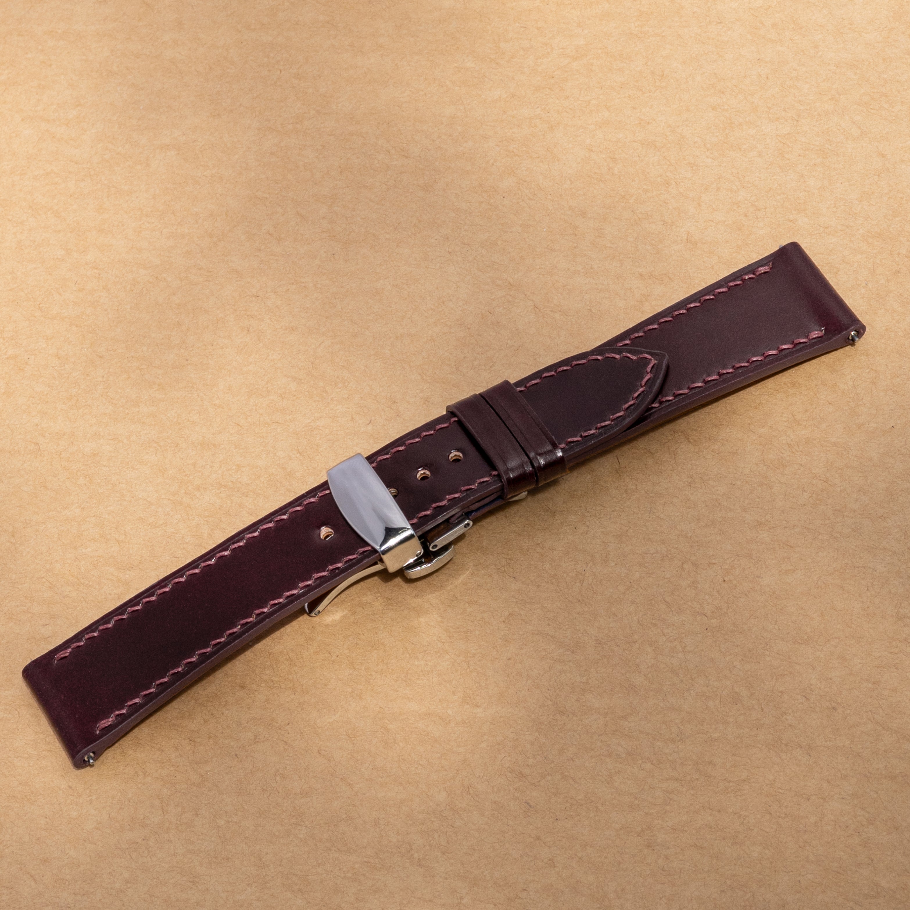 Burgundy Shell Cordovan Leather Slim Watch Strap