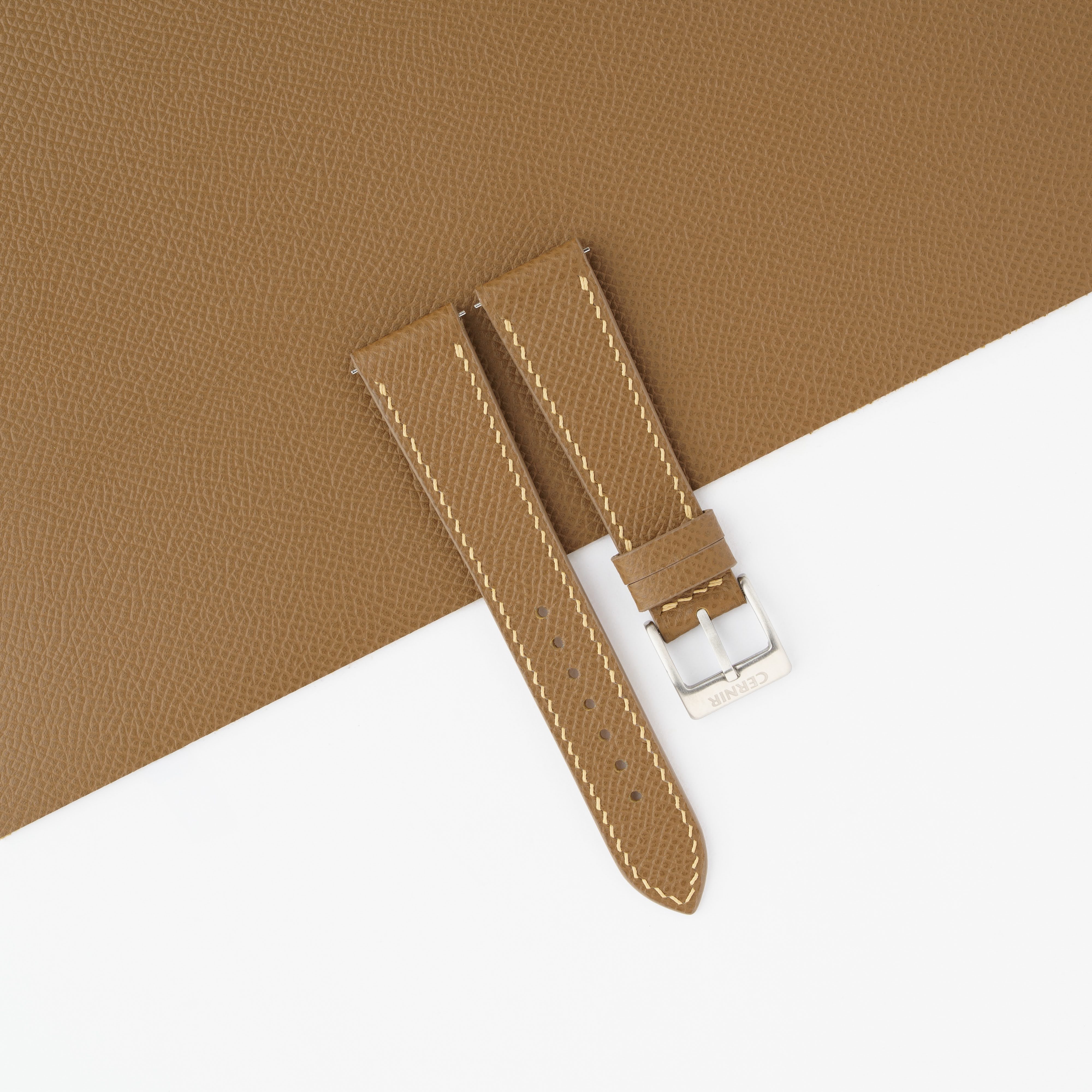 Camel Epsom Leather Slim Watch Strap