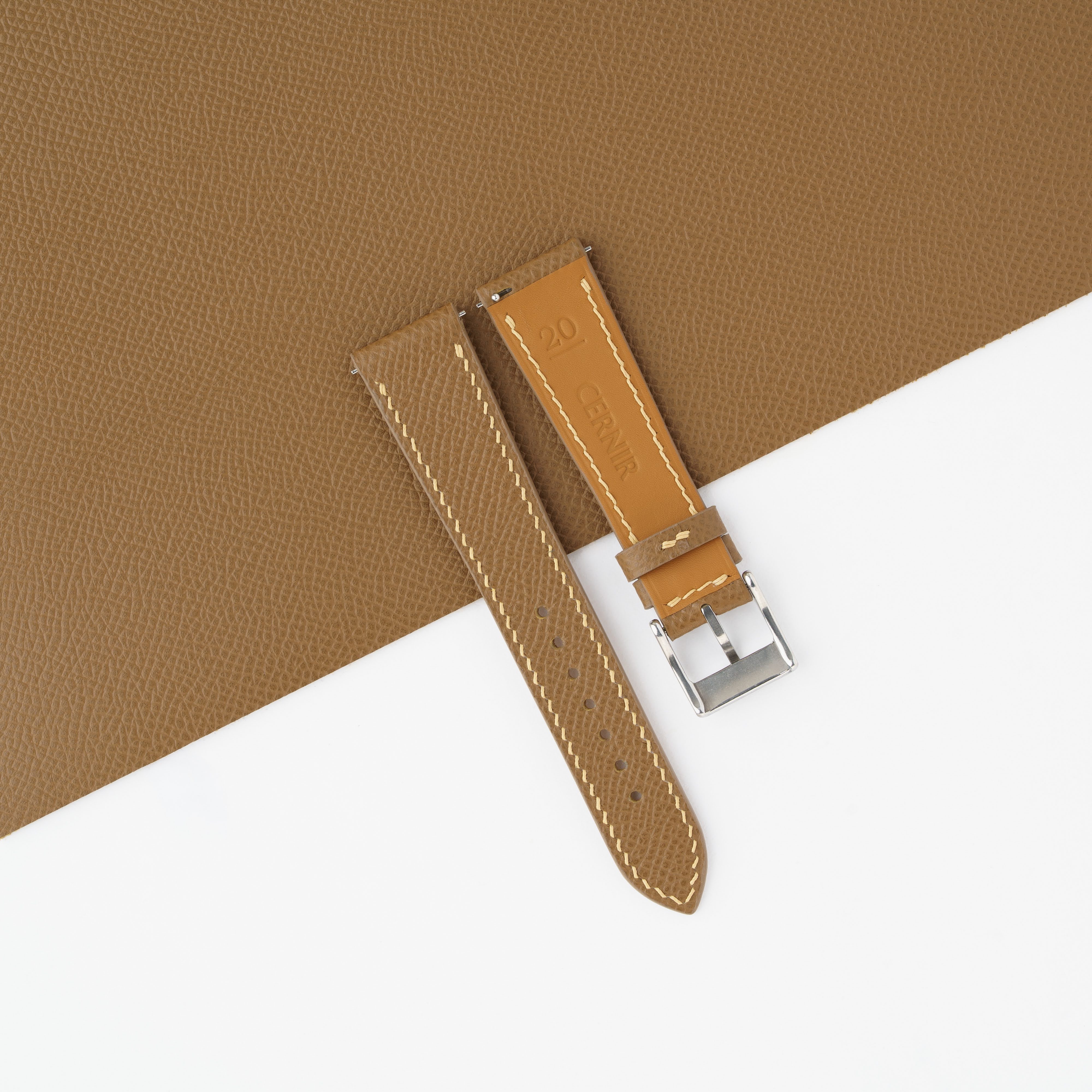 Camel Epsom Leather Slim Watch Strap