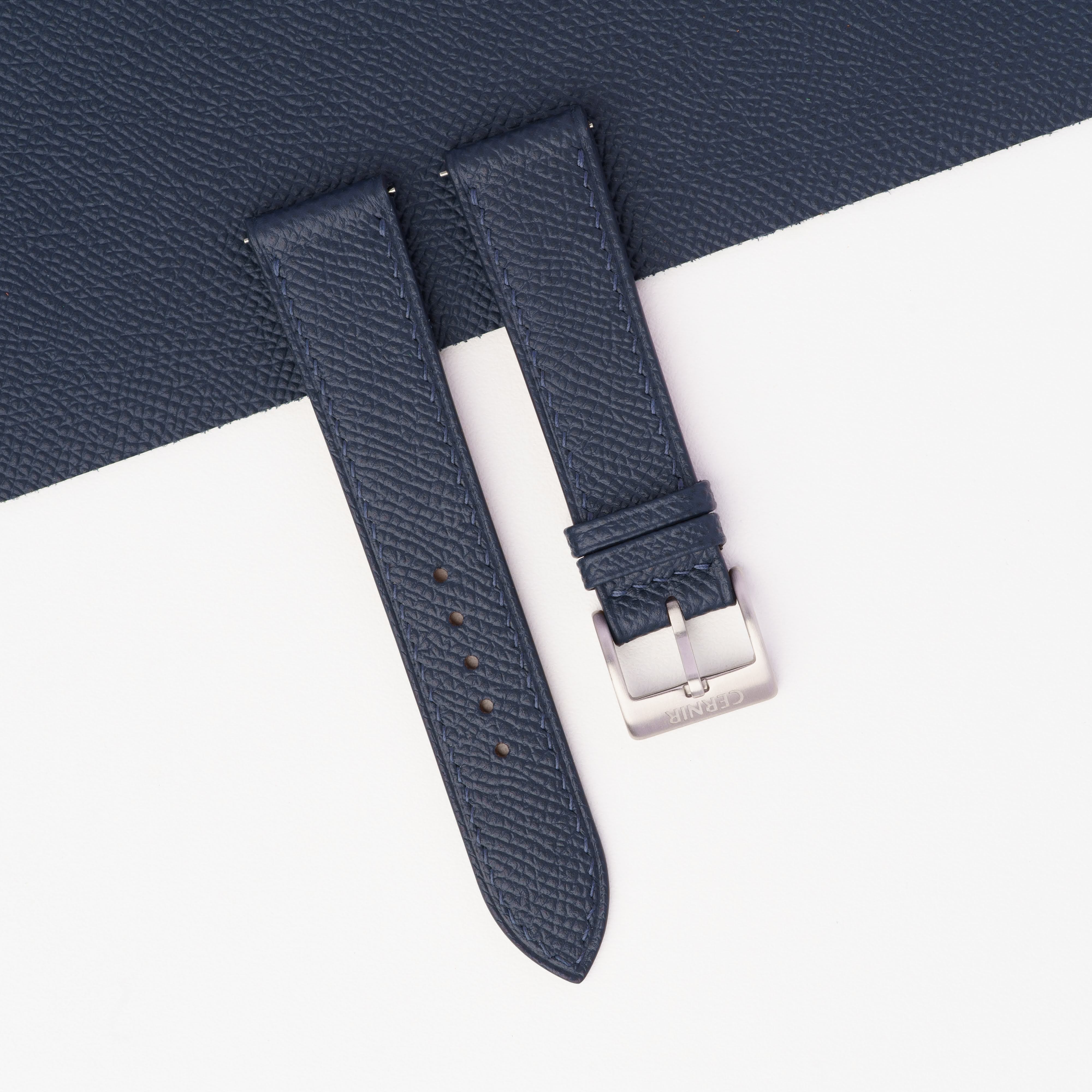 Dark Navy Epsom Leather Slim Watch Strap