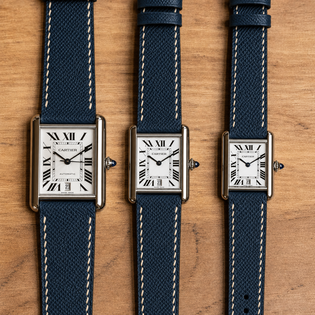 Dark Navy Epsom Leather Slim Watch Strap