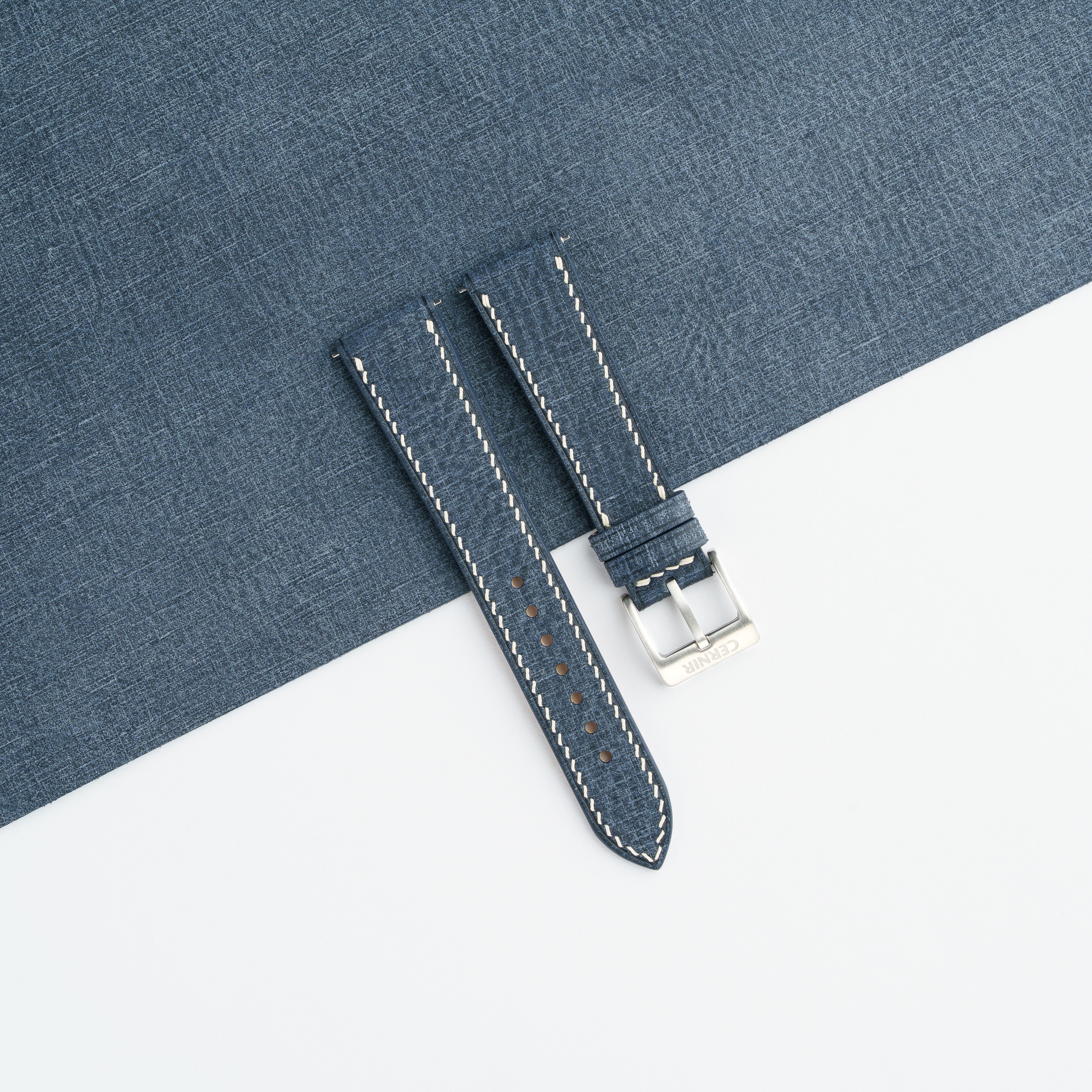 Denim Blue Babele Leather Slim Watch Strap