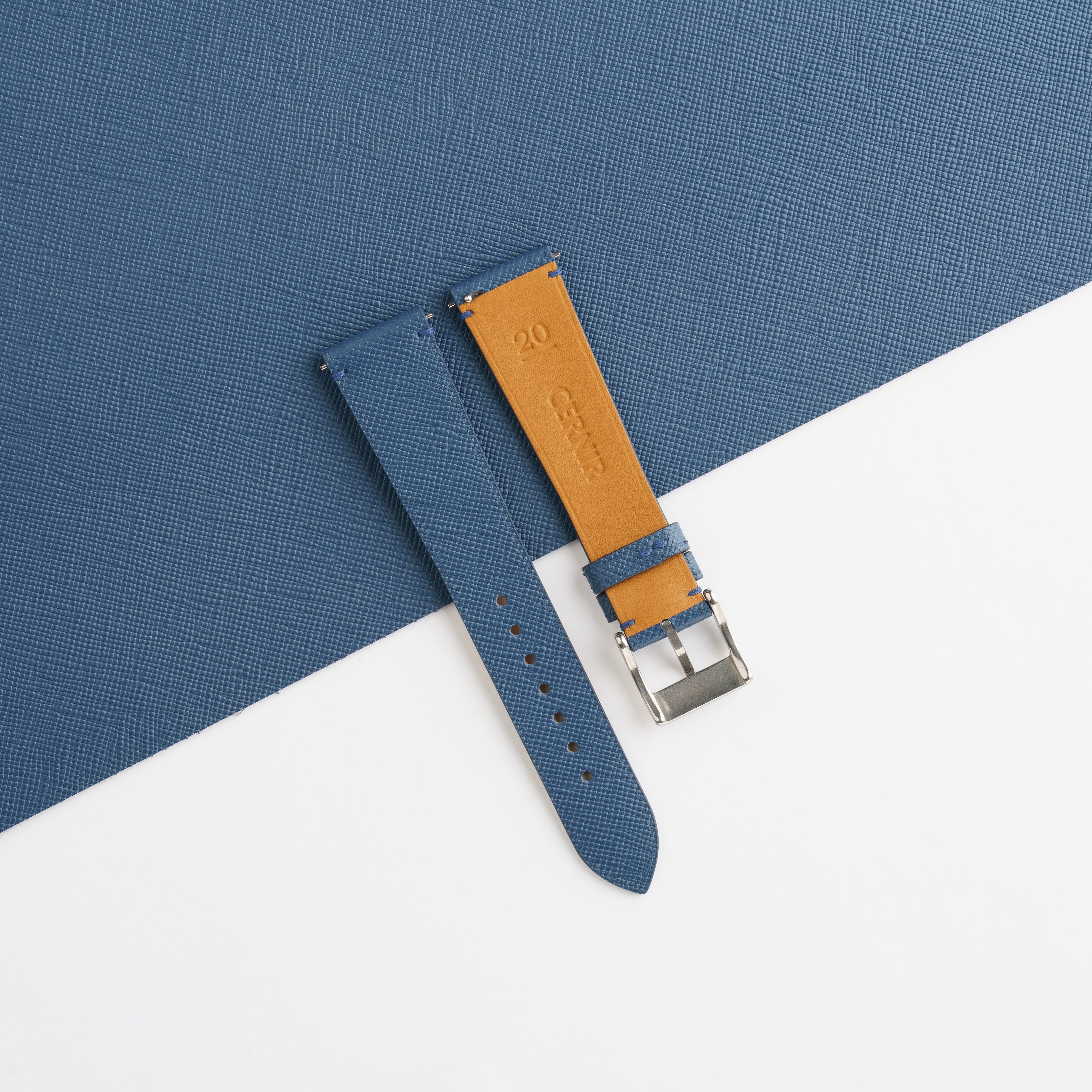 Denim Blue Saffiano Leather Stitchless Watch Strap