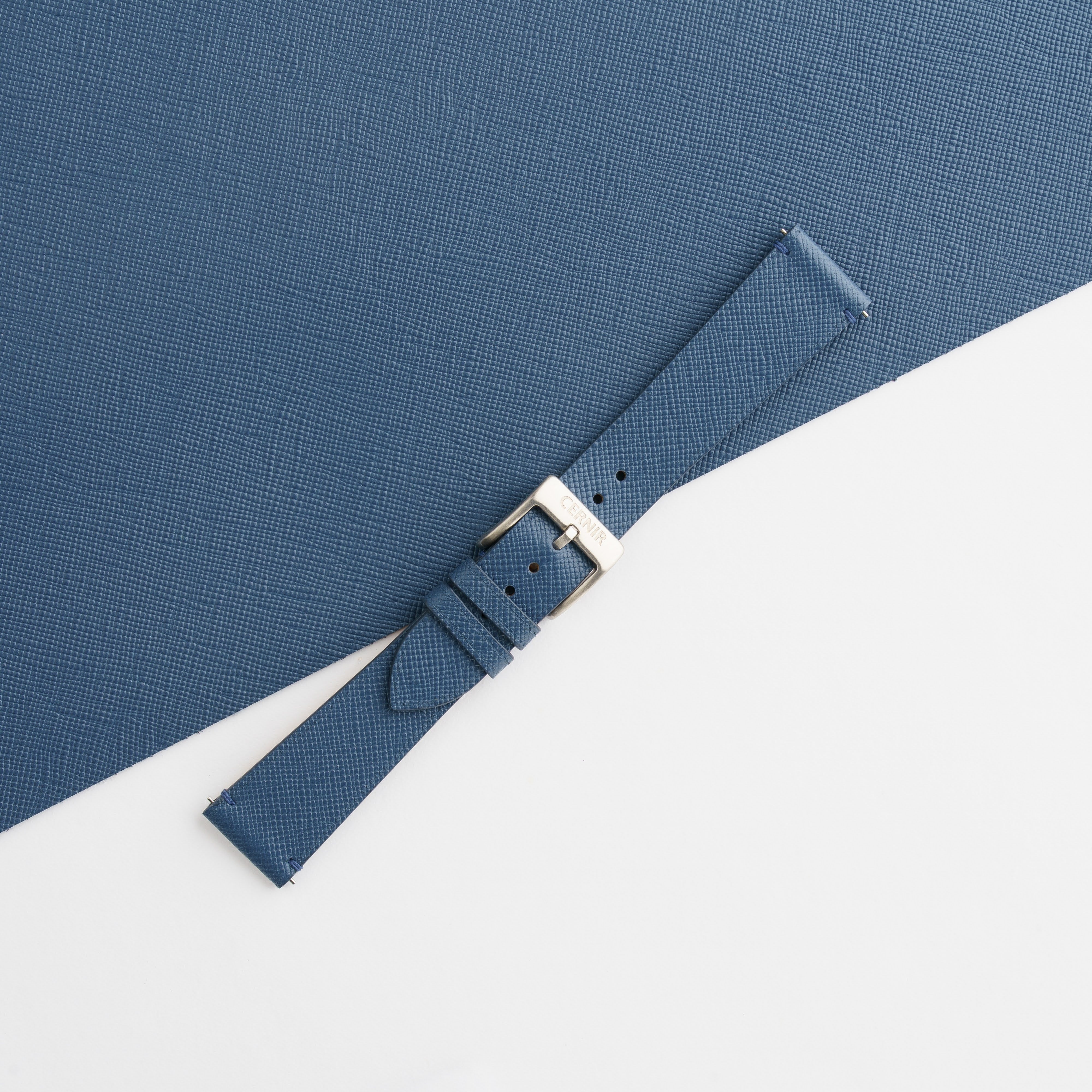 Denim Blue Saffiano Leather Stitchless Watch Strap