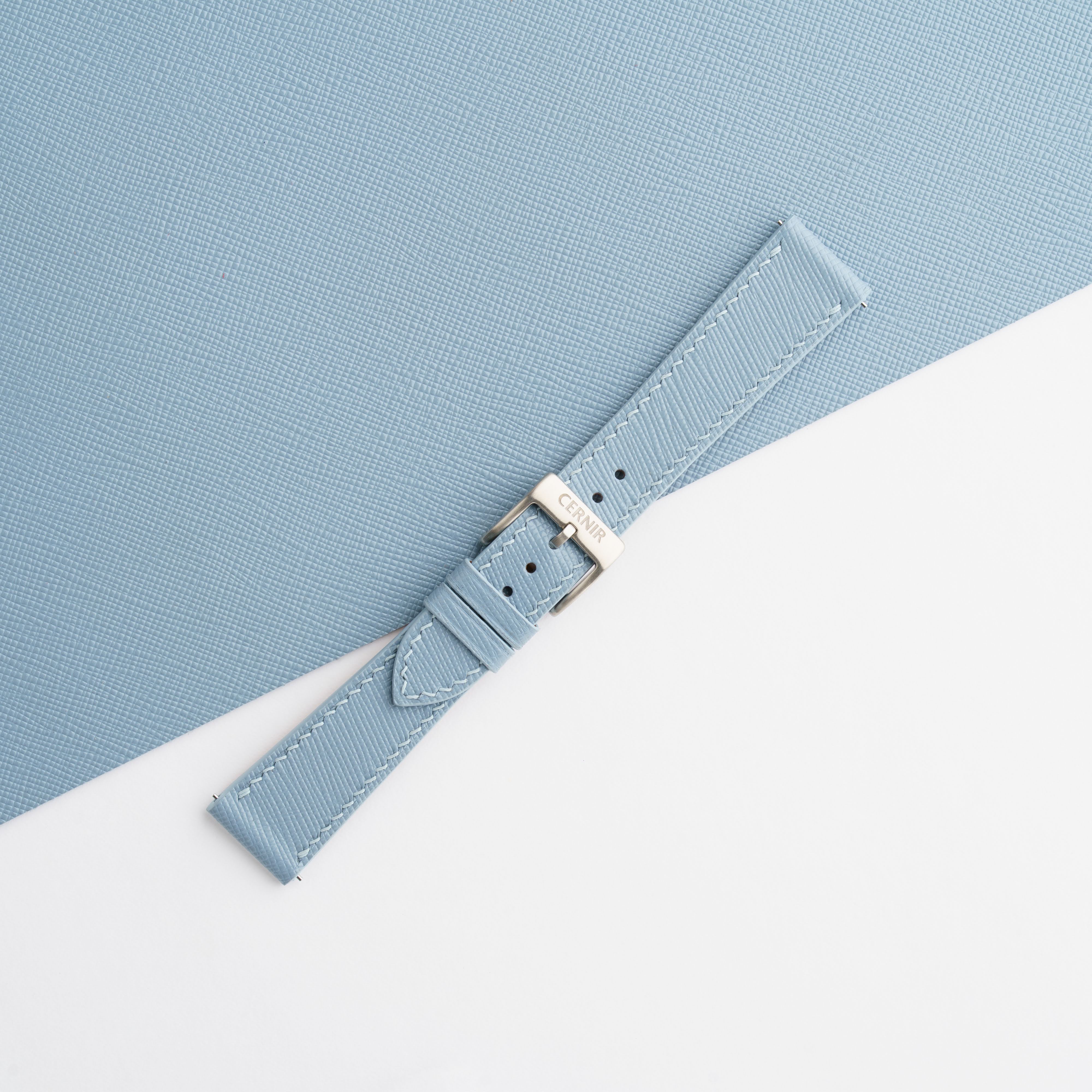 Dusty Blue Saffiano Leather Slim Watch Strap by Cernir