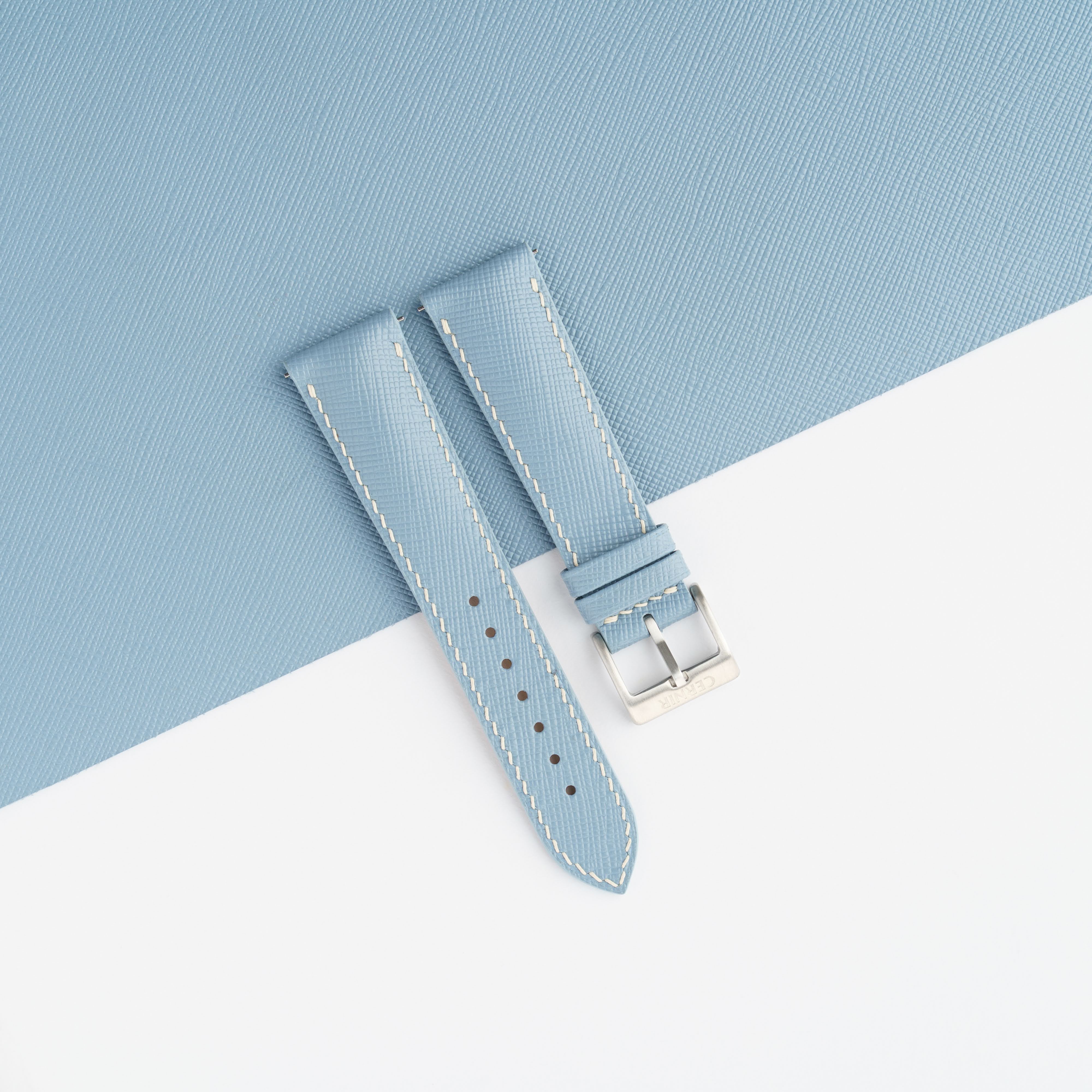Dusty Blue Saffiano Leather Padded Watch Strap